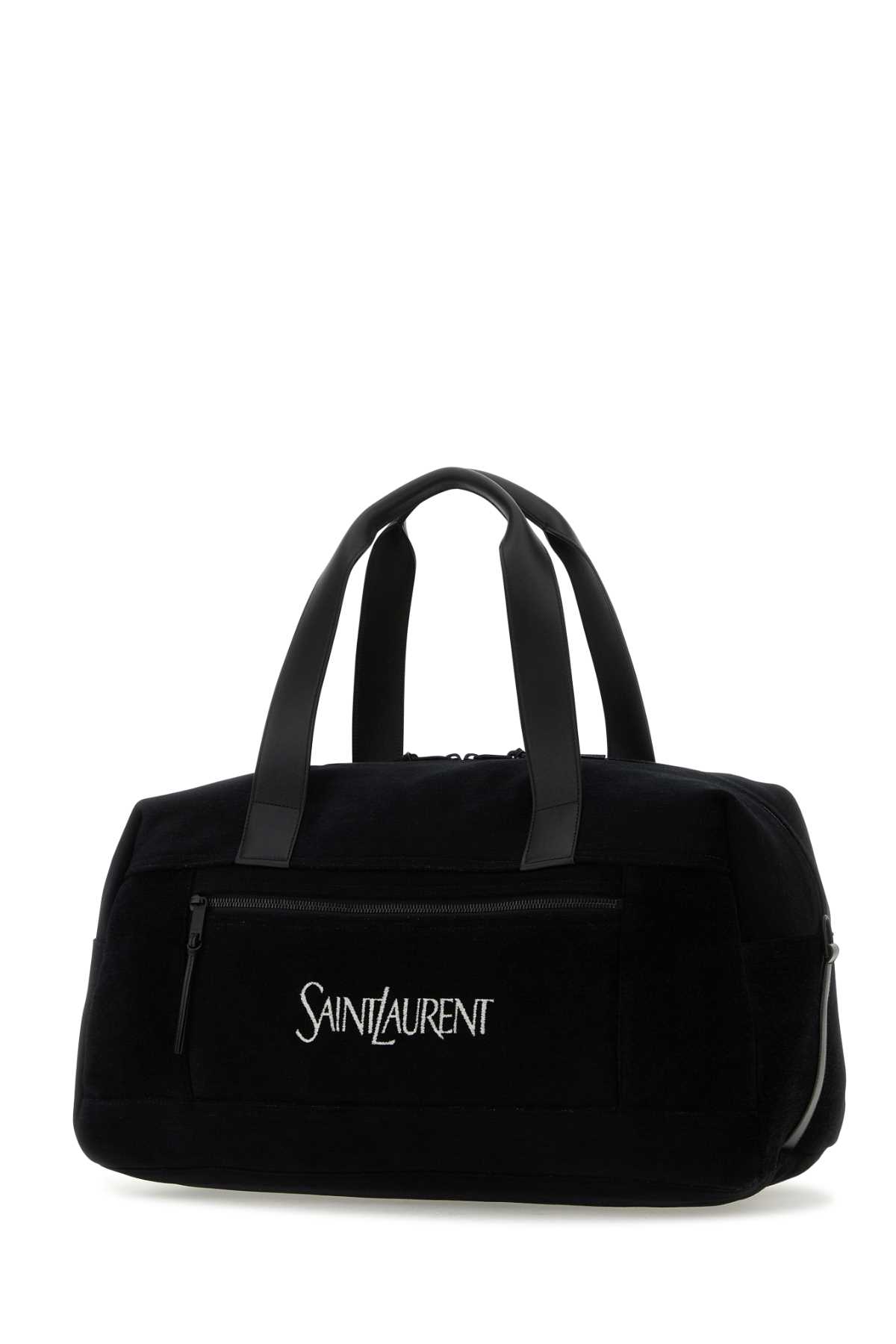 Shop Saint Laurent Black Jacquard Duffle Travel Bag In Nerobianconero