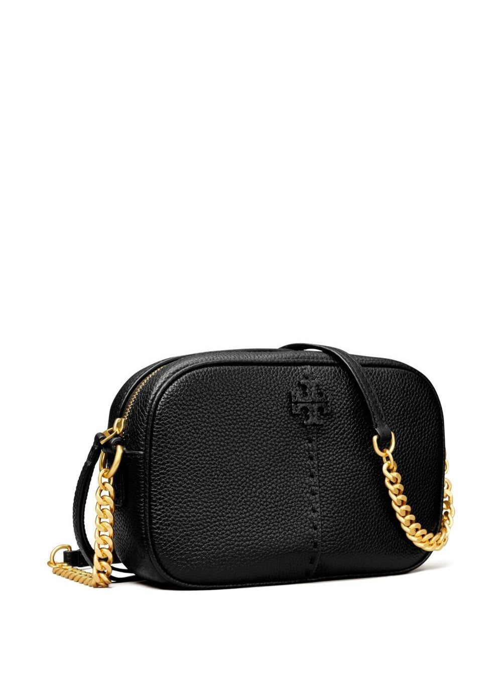 Shop Tory Burch Mcgraw Black Crossbody Bag With Double T Detail In Grained Leather Woman