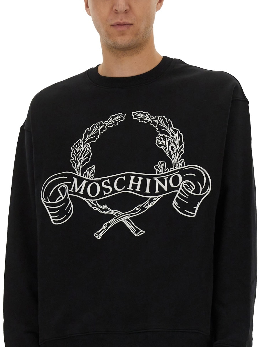 Moschino Couture Sweatshirt With Laurel Crown Logo Embroidery In Black