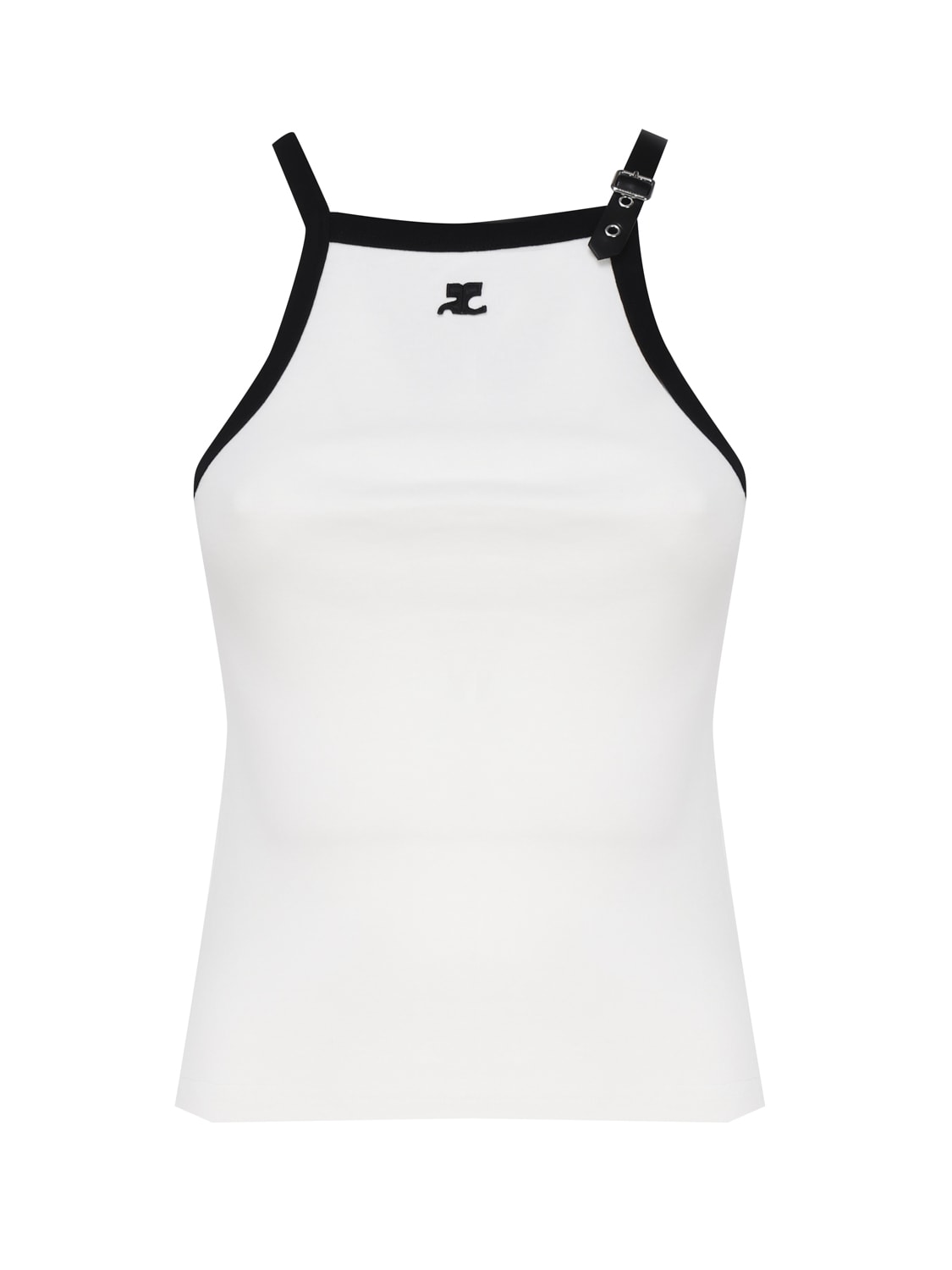Courrèges Cotton Top With Strap Suspender In White