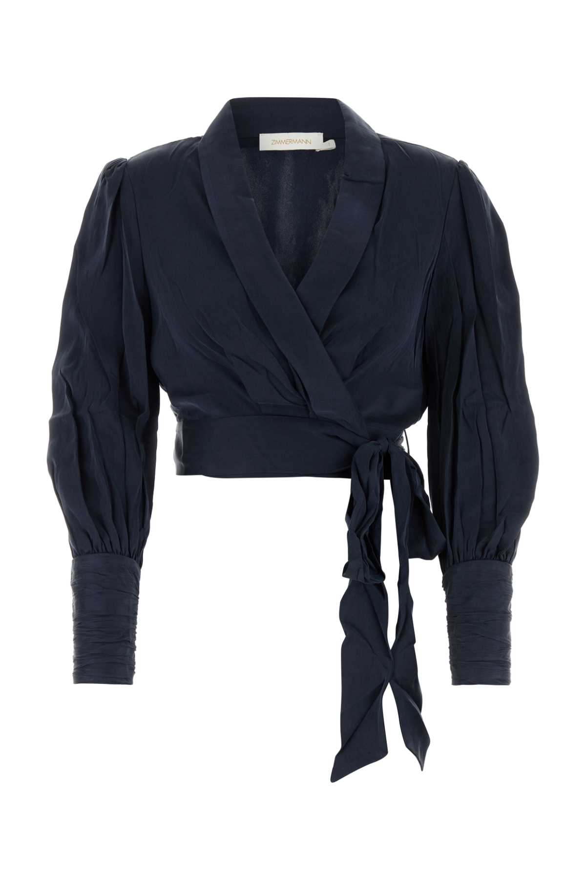 Shop Zimmermann Dark Blue Silk Wrap Blouse In Navy