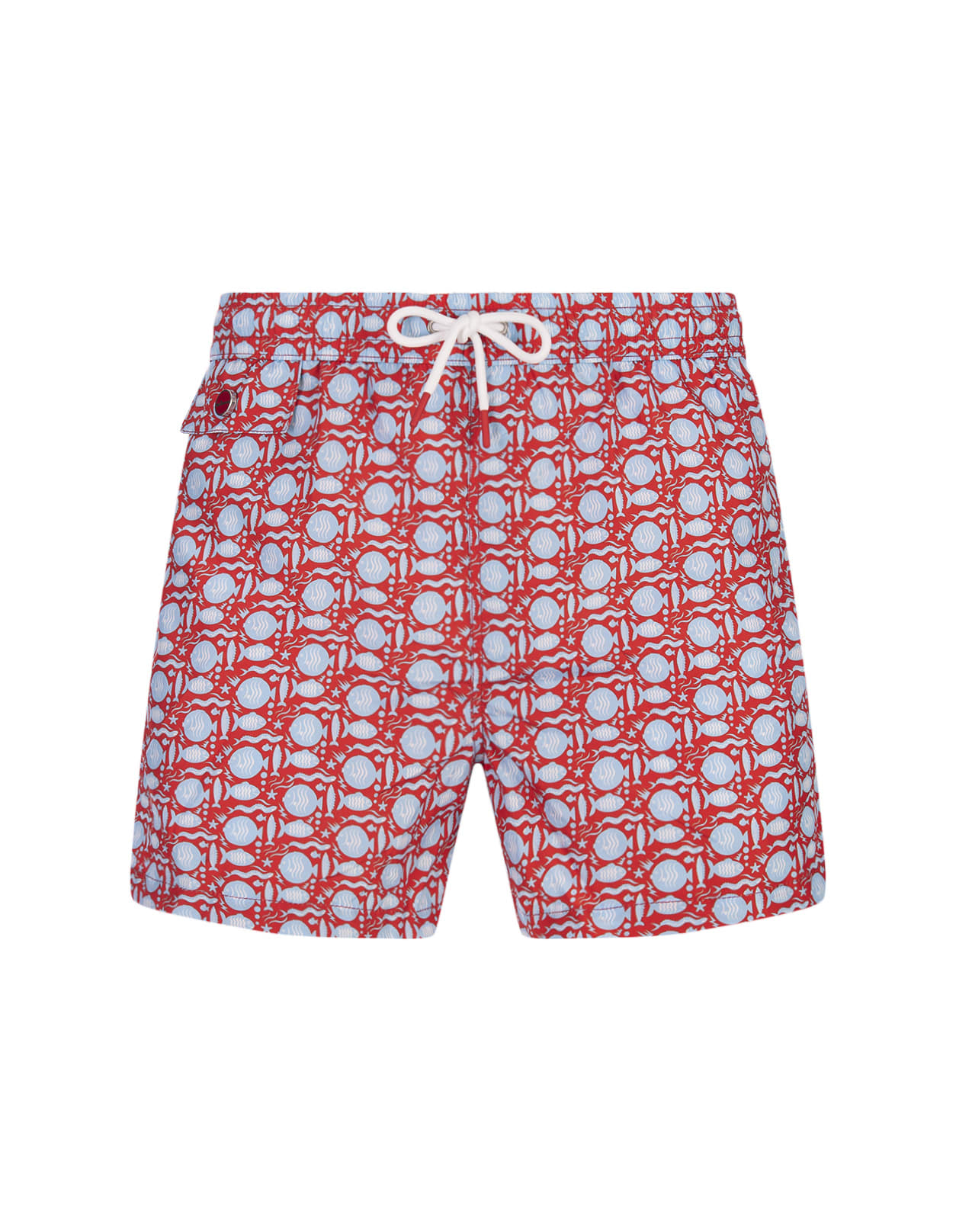 Red Swim Shorts With Fish Pattern