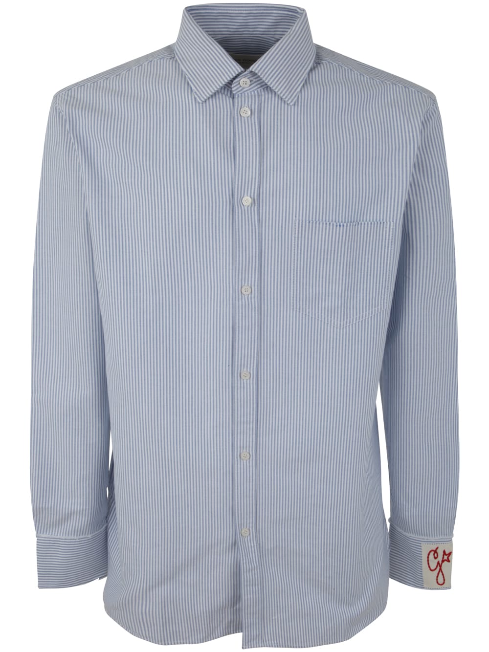 Shop Golden Goose Golden M`s Shirt Regular Striped Cotton Oxford In White Infinity