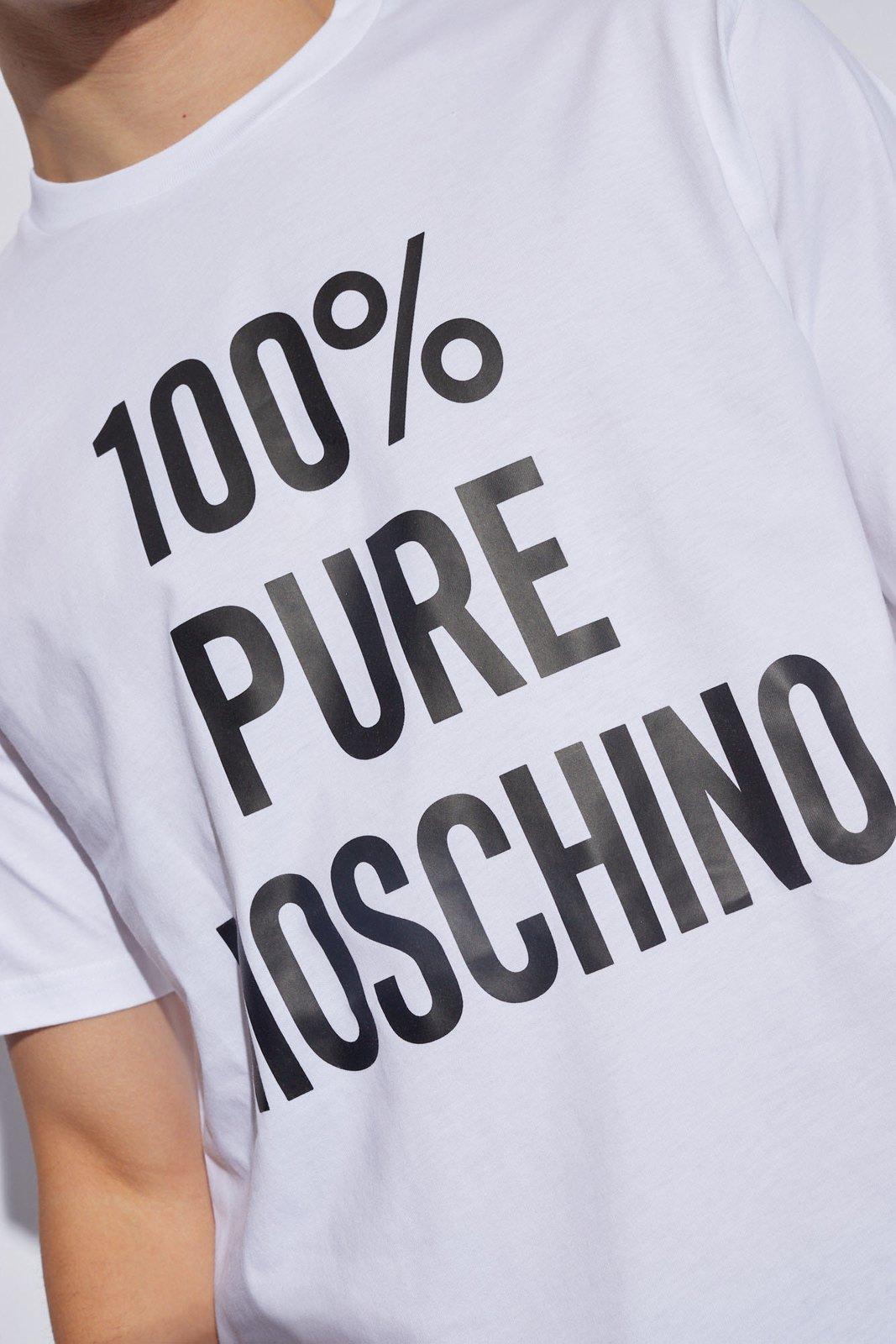 Shop Moschino Slogan Printed Crewneck T-shirt In Bianco