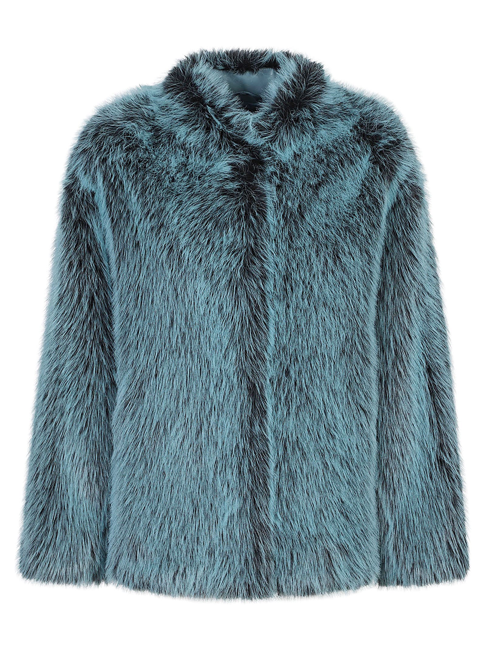 Patrizia Pepe Long-sleeve Faux-fur Coat In Blue
