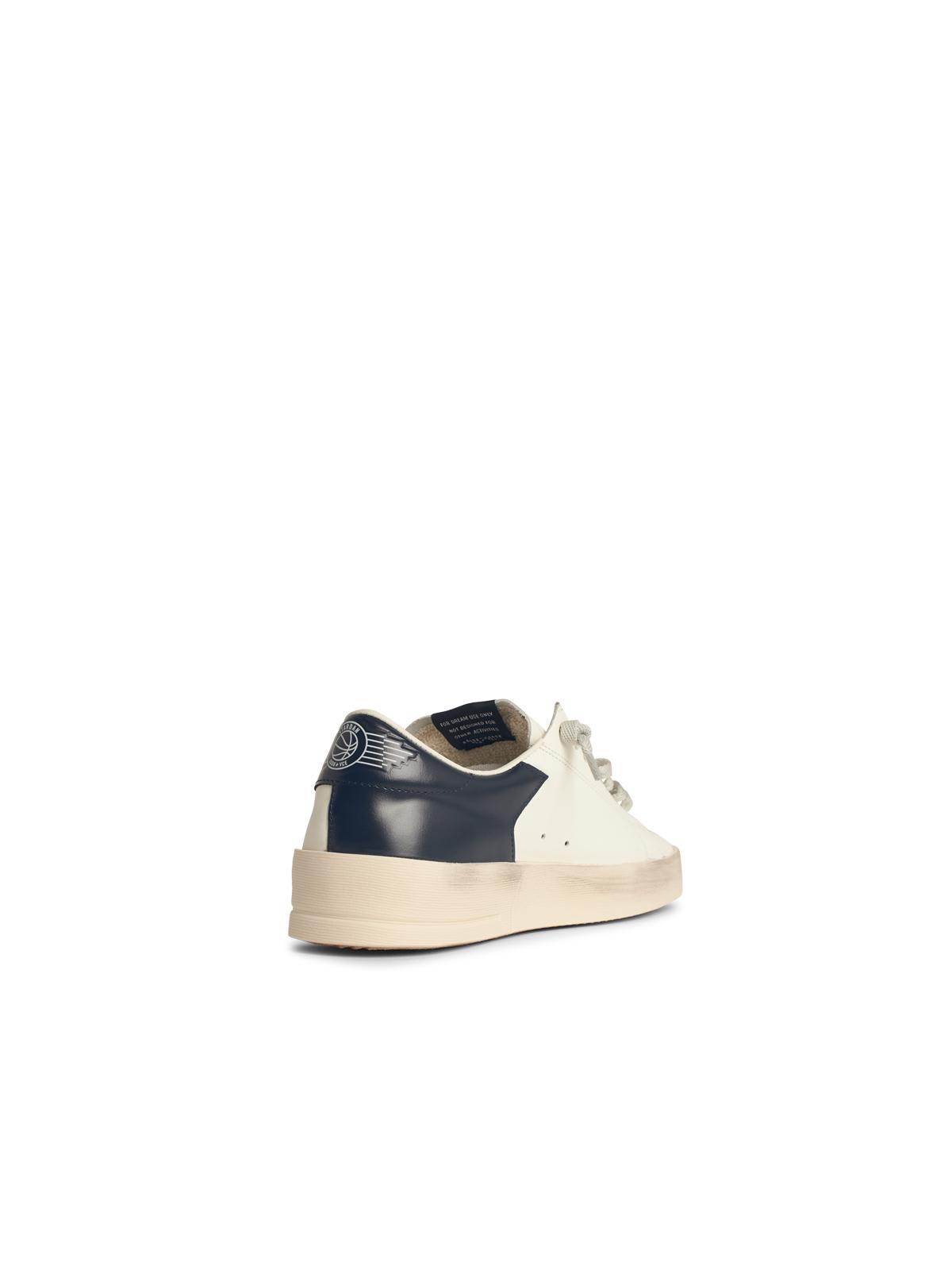 Golden Goose Mens Standard In White Leather With Grey Suede Star And Blue Leather Heel In White