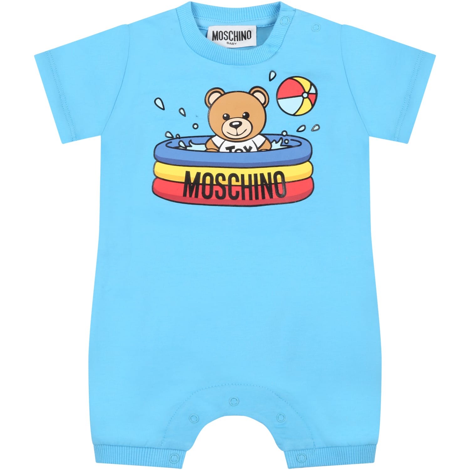 Moschino Light-blue Romper For Baby Boy With Teddy Bear