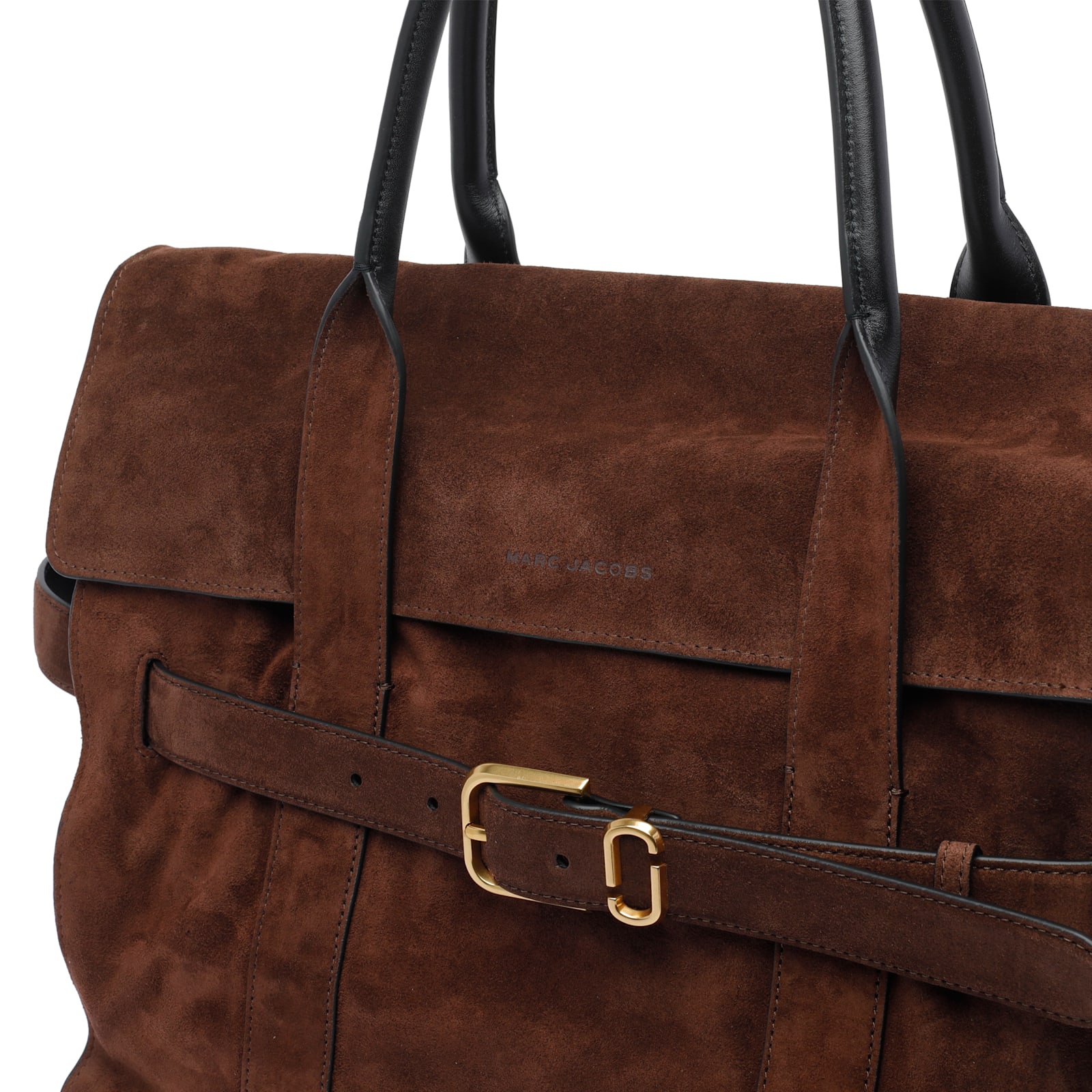Marc Jacobs Buckle Double Handle Structured Suede Top In Brown