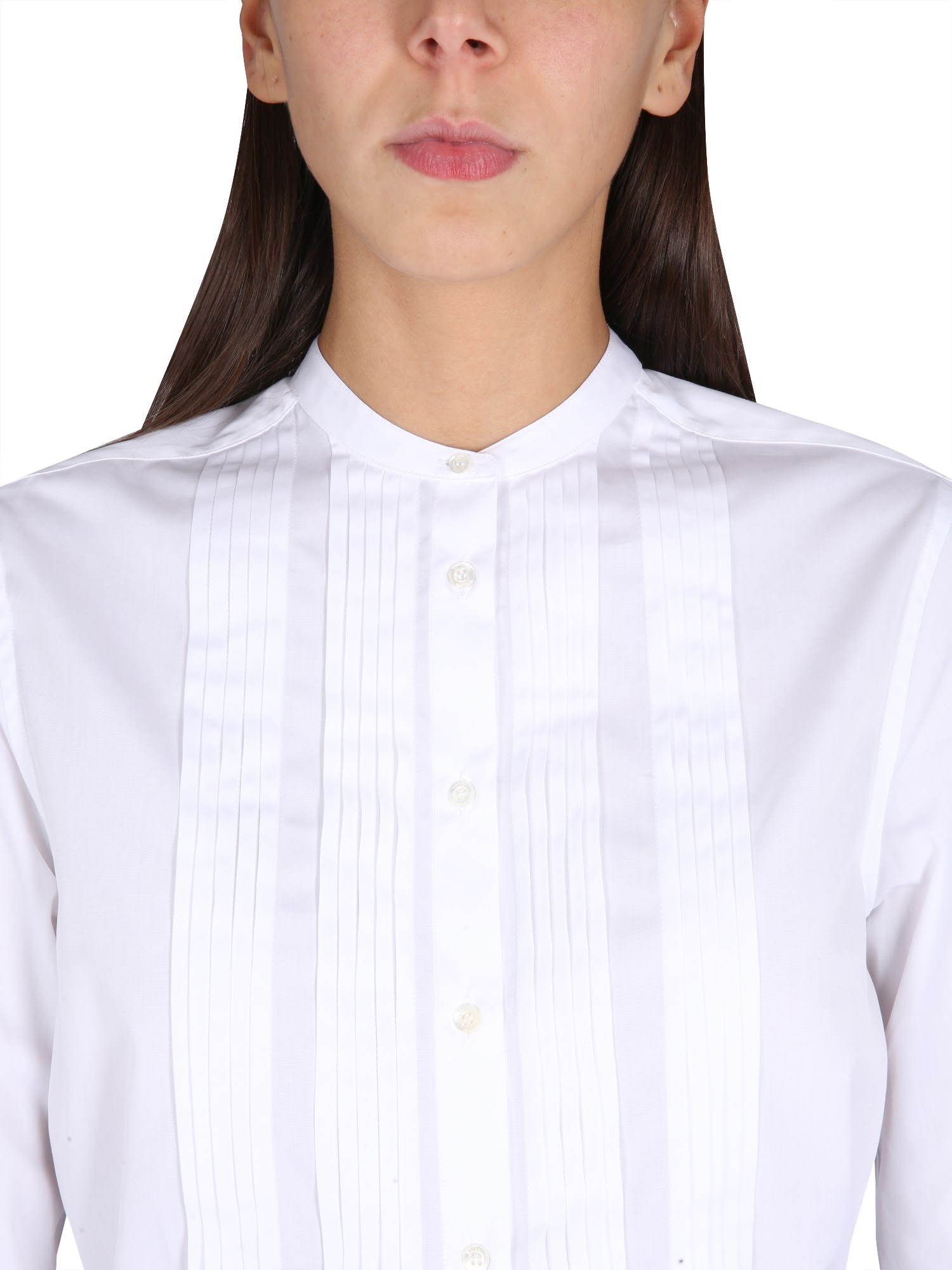Shop Aspesi Korean Collar Shirt In White