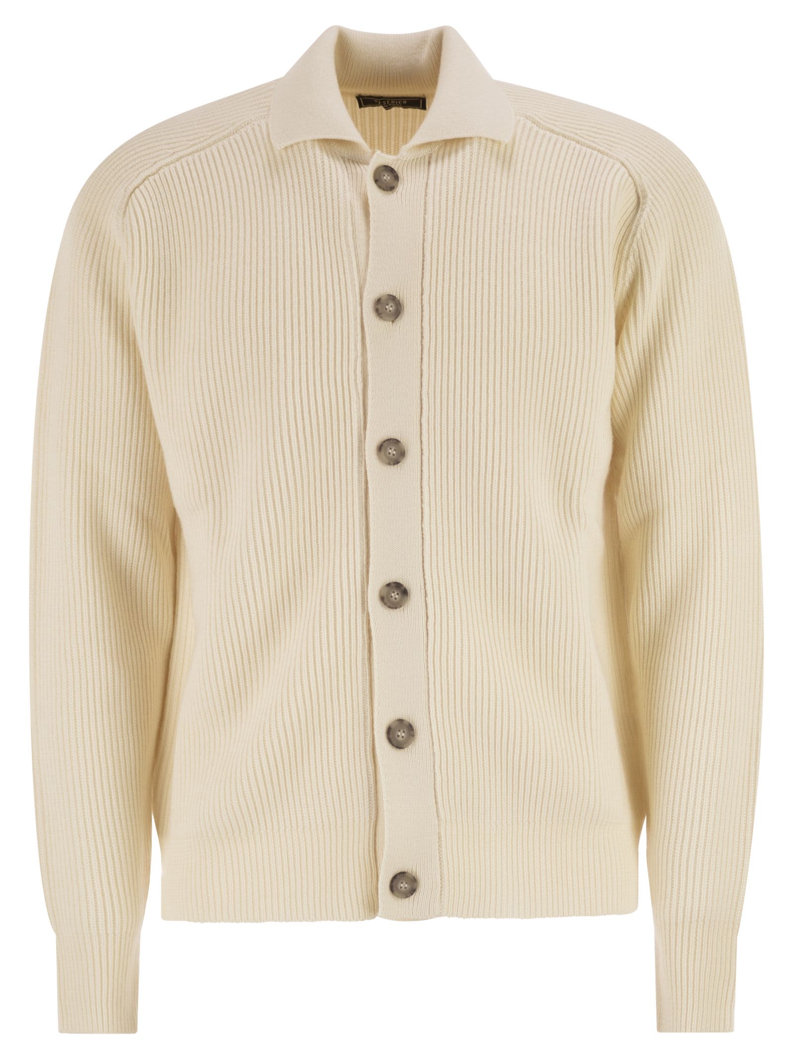 Peserico English Ribbed Wool Cardigan In White