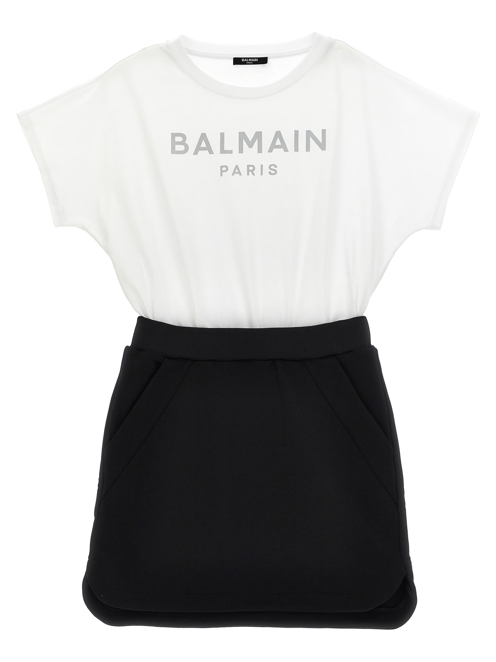 Balmain Logo Dress In White/black