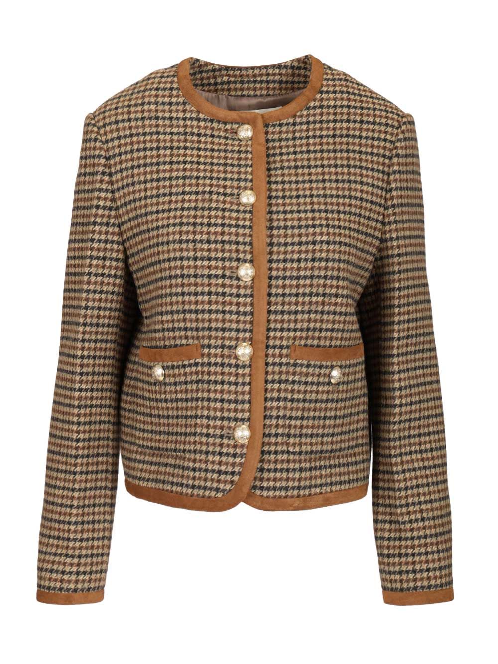 Dunst Beige Jacket With Button Closure And Front Pockets In Tweed Woman In Brown