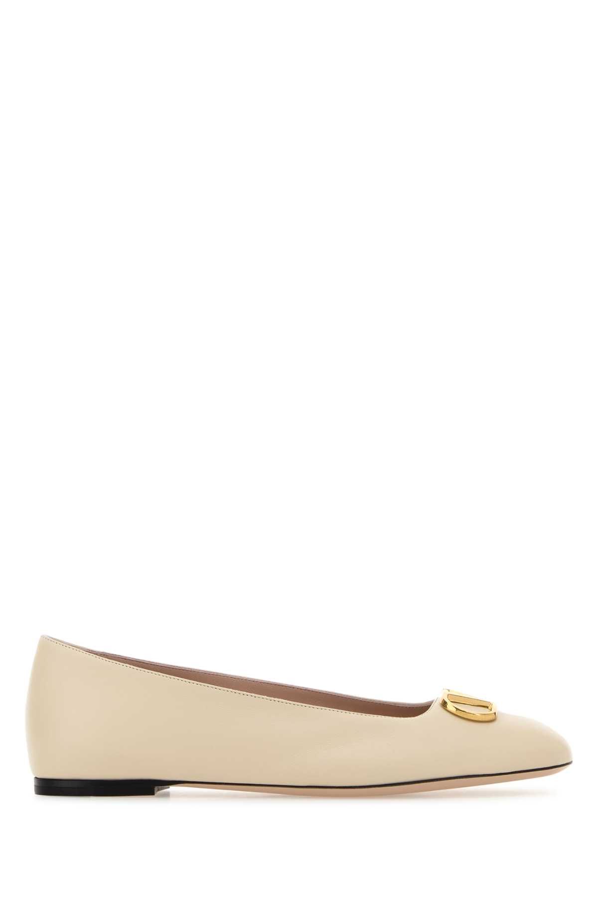 Valentino Garavani Ivory Leather Vlogo Signature Ballerinas