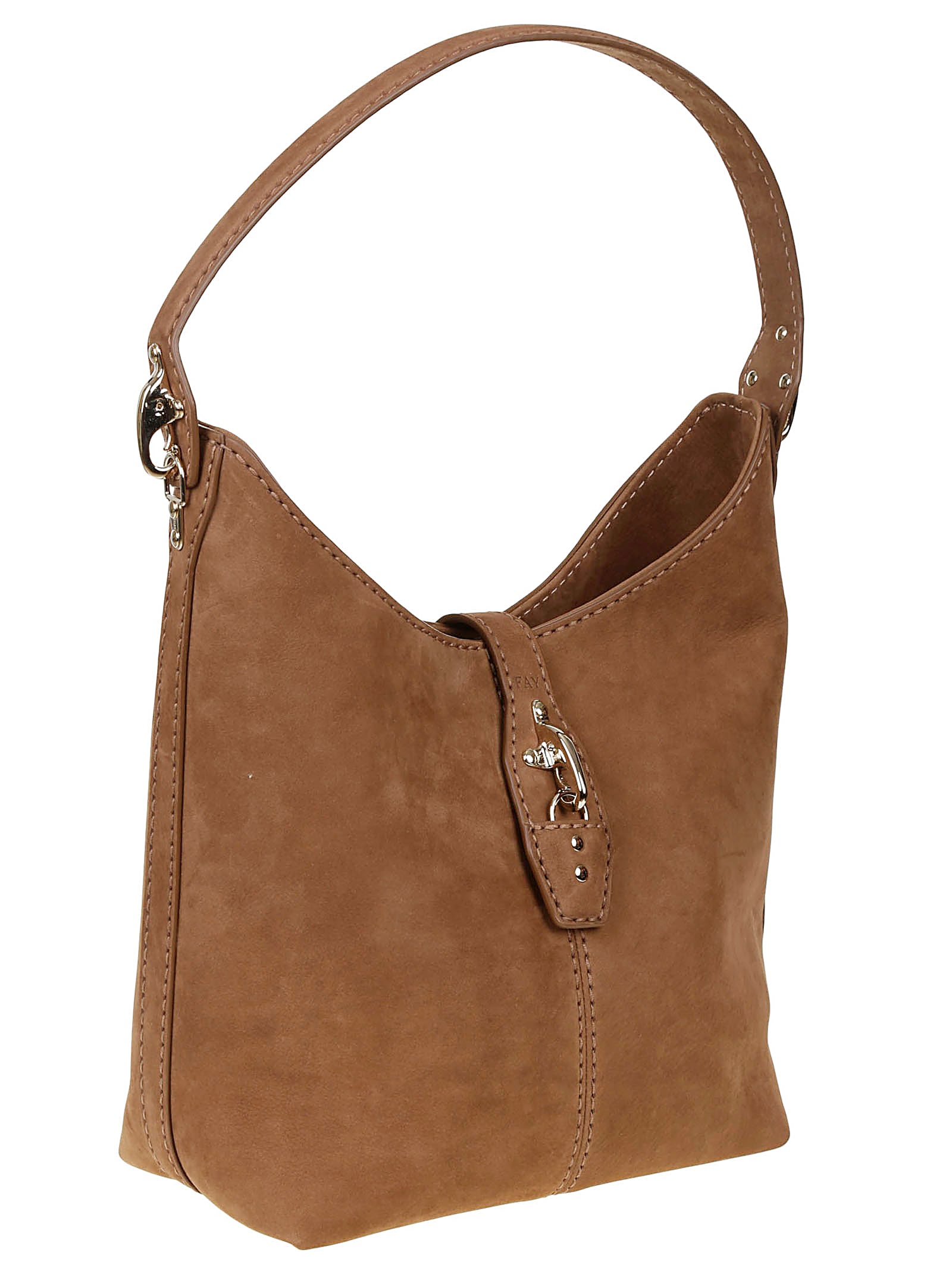 Shop Fay Exposed Stitch Logo Detail Velvet Shoulder Bag