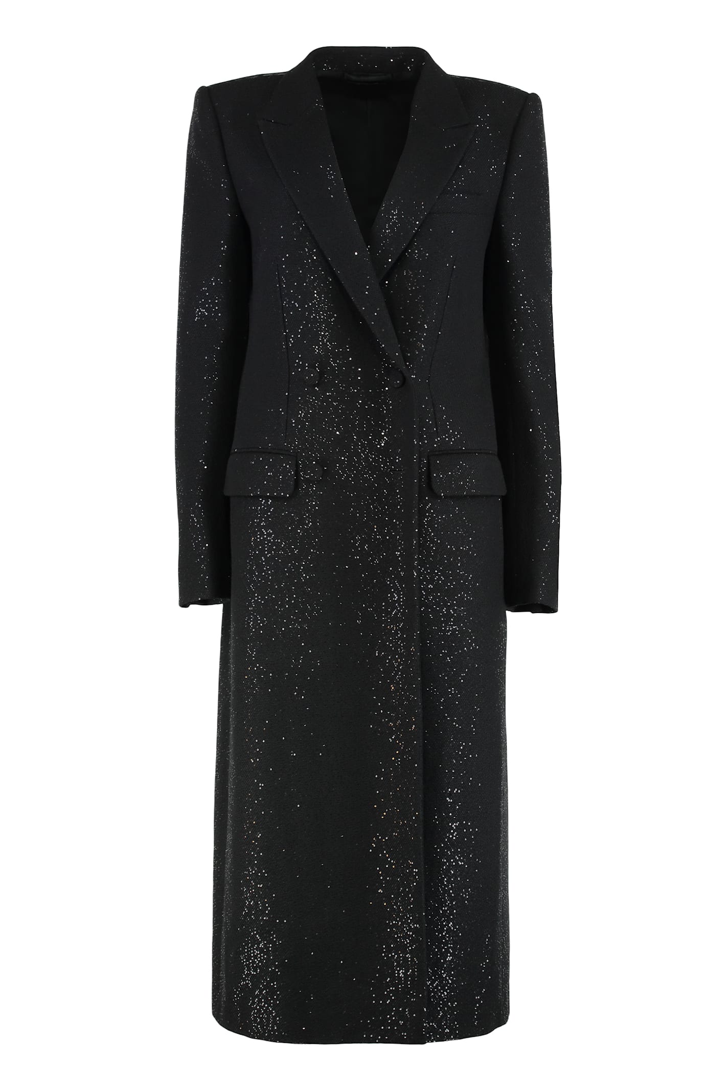 Tom Ford Sequined Wool Blend Crepe Double Breasted Coat In Black