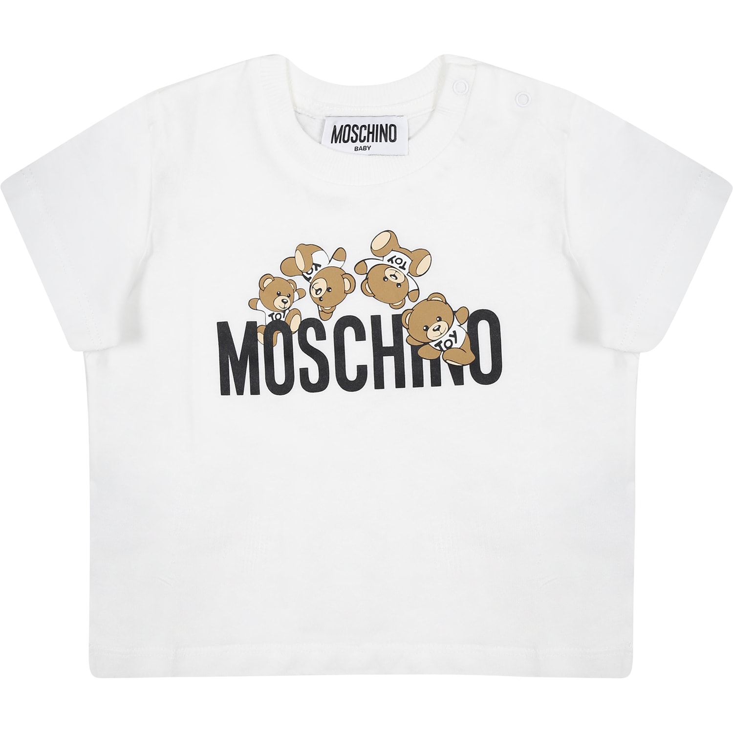 Moschino Kids' White T-shirt For Baby Boy With Teddy Bears And Logo