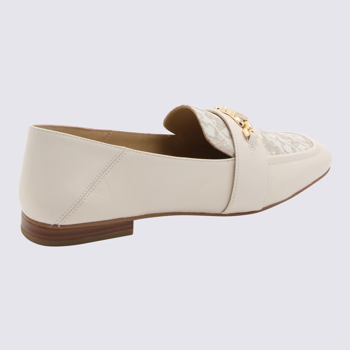 Shop Michael Michael Kors Cream Leather And Canvas Tiffanie Loafers In Vanilla