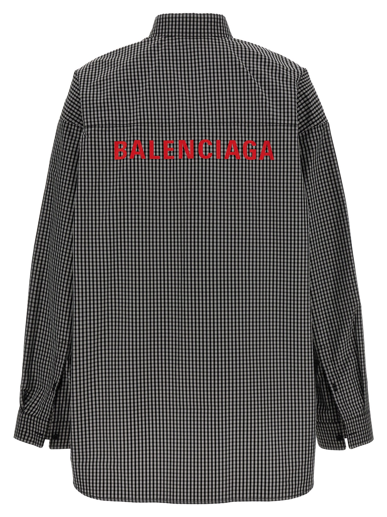 Shop Balenciaga Check Print Shirt In White/black