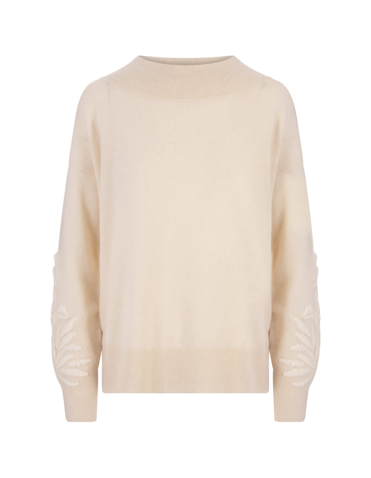 Shop Ermanno Scervino Beige Boat Neck Sweater With Tone Embroidery In Brown