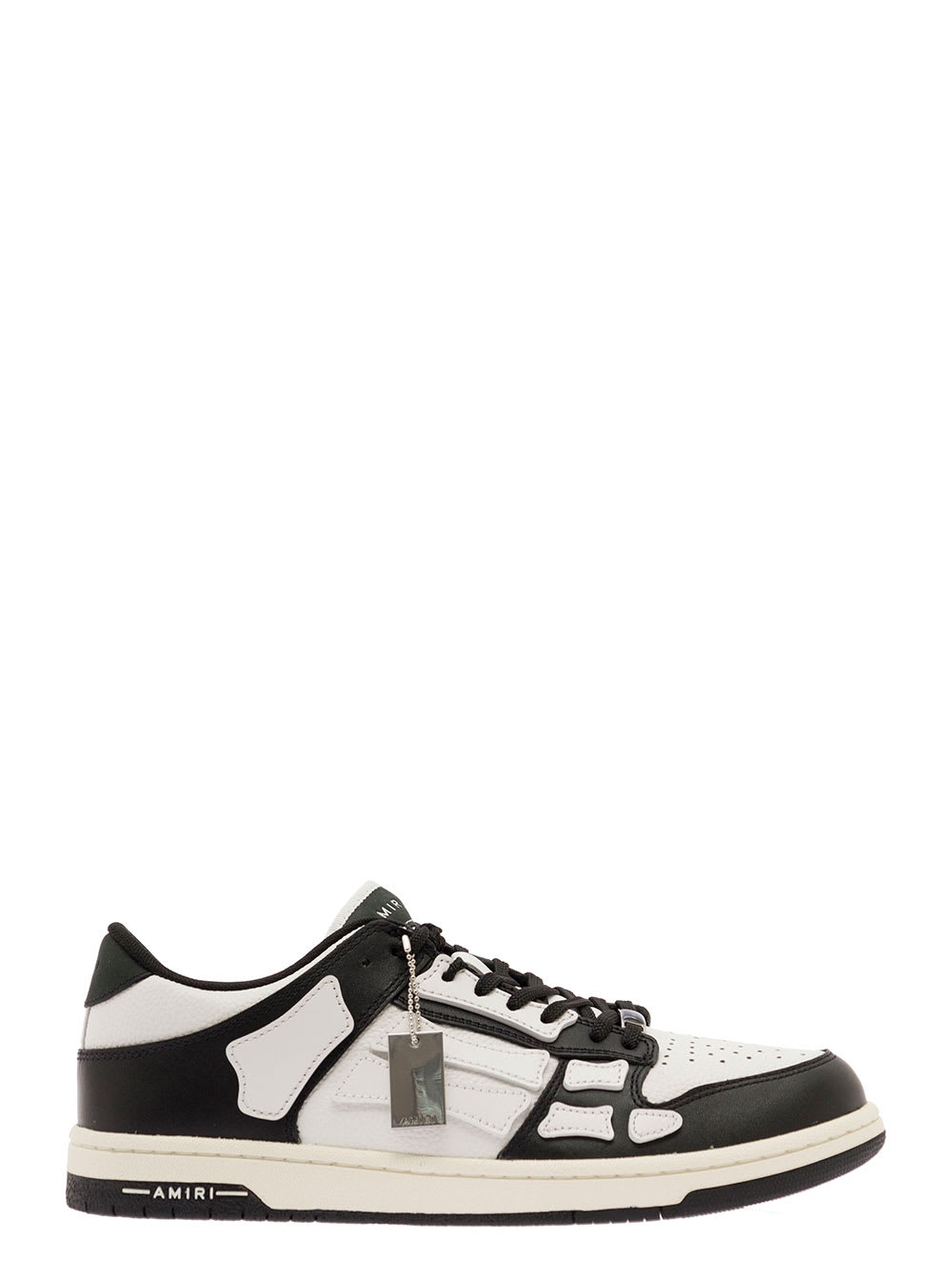 Shop Amiri Skel Top Low White And Black Sneakers With Skeleton Patch In Leather Man