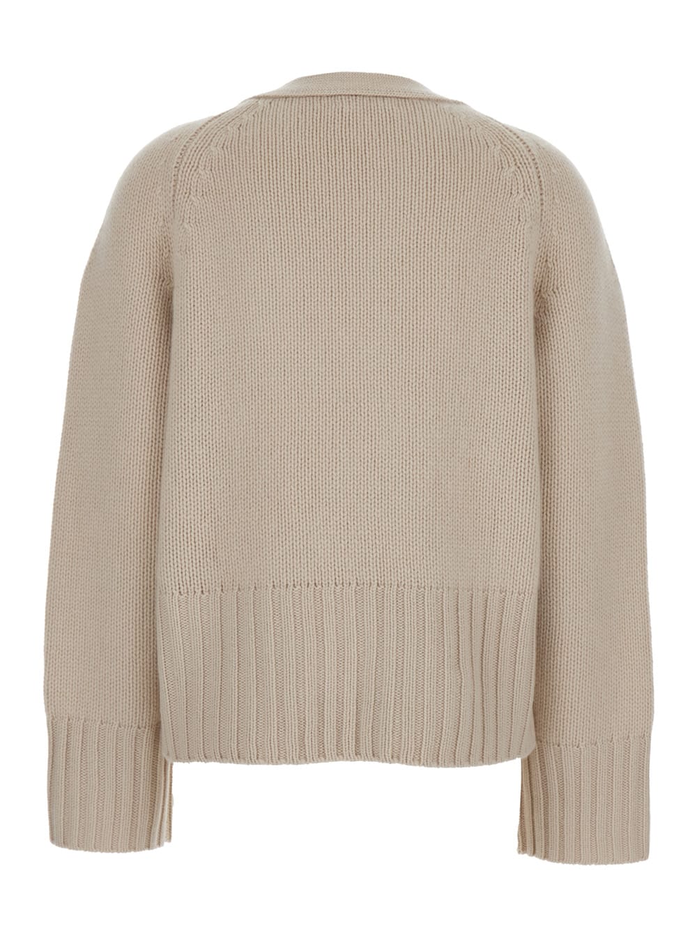 Goat Beige Cardigan With V Neck And Ribbed Trims In Cashmere Woman In Neutral