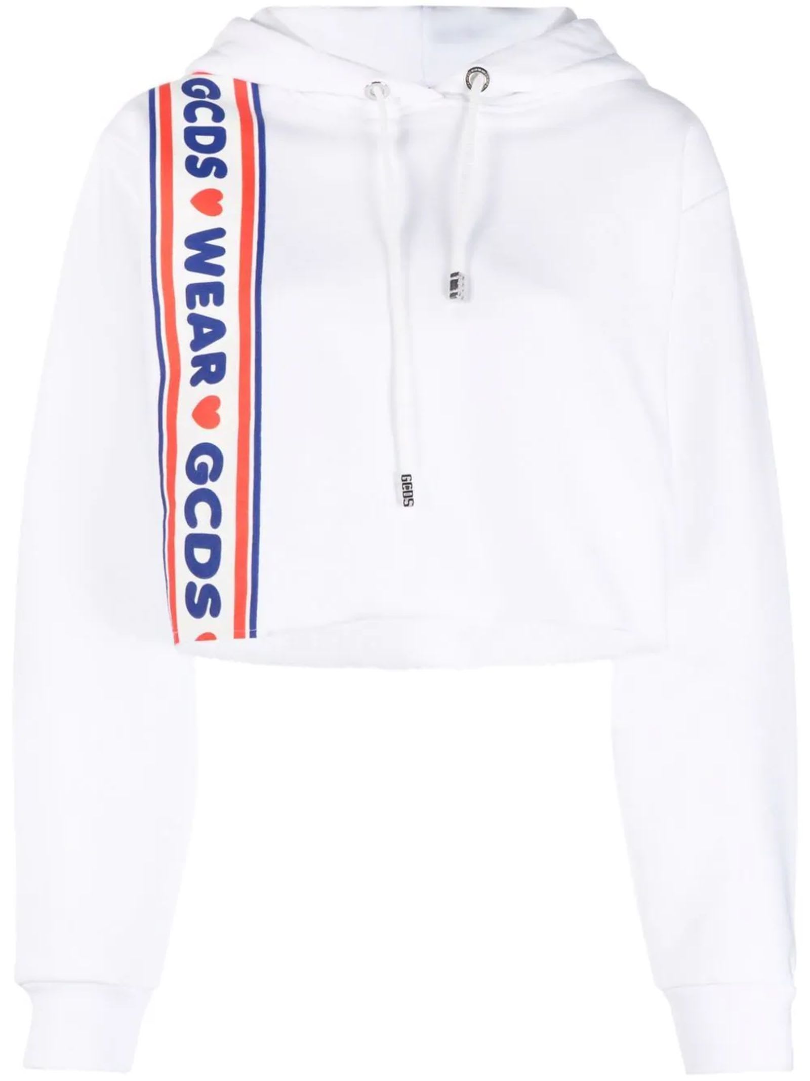 GCDS White Cotton Cropped Hoodie