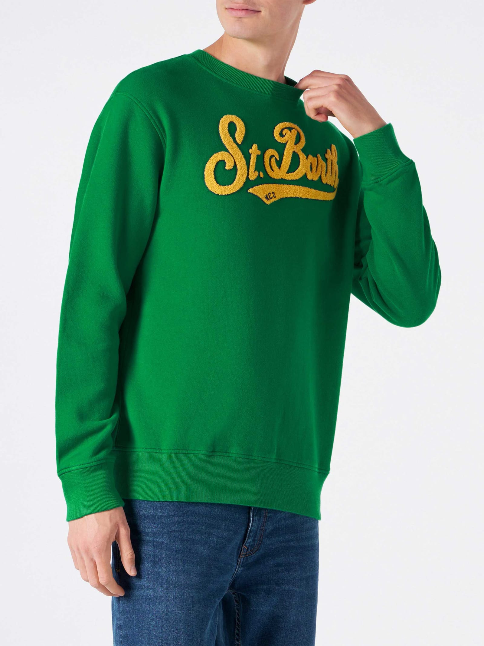 Shop Mc2 Saint Barth Man Crewneck Sweatshirt With Terry Logo In Green