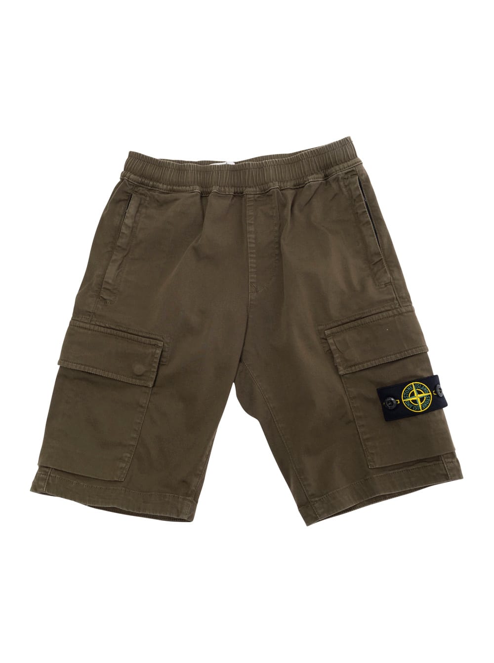 Stone Island Green Bermuda Pants With Elastic Waist And Logo Patch On The Front In Cotton Stretch Boy In Green