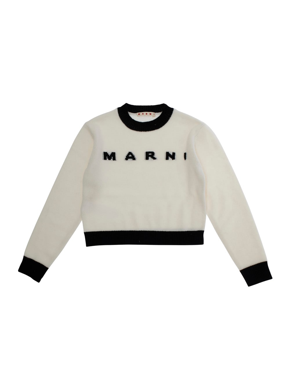 Marni White Crewneck Sweater With Logo Lettering On The Front And Contrasting Trims In Wool And Cashmere W In White