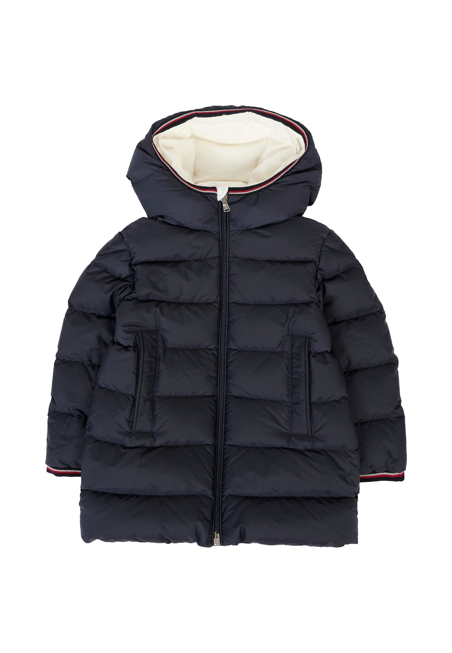 Moncler Blue Saito Down Jacket For Baby Boy With Logo In Blue