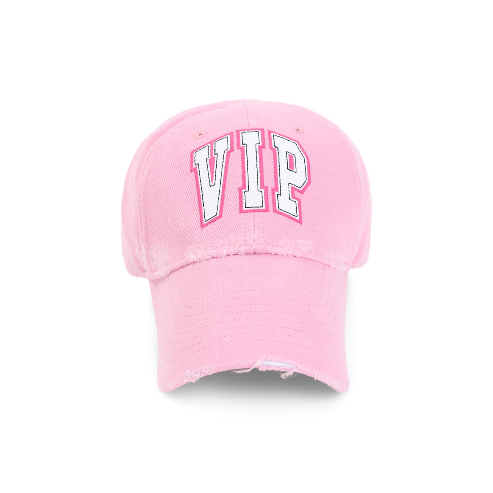 Balenciaga Distressed Cotton Visor Hat With Curved Brim In Pink