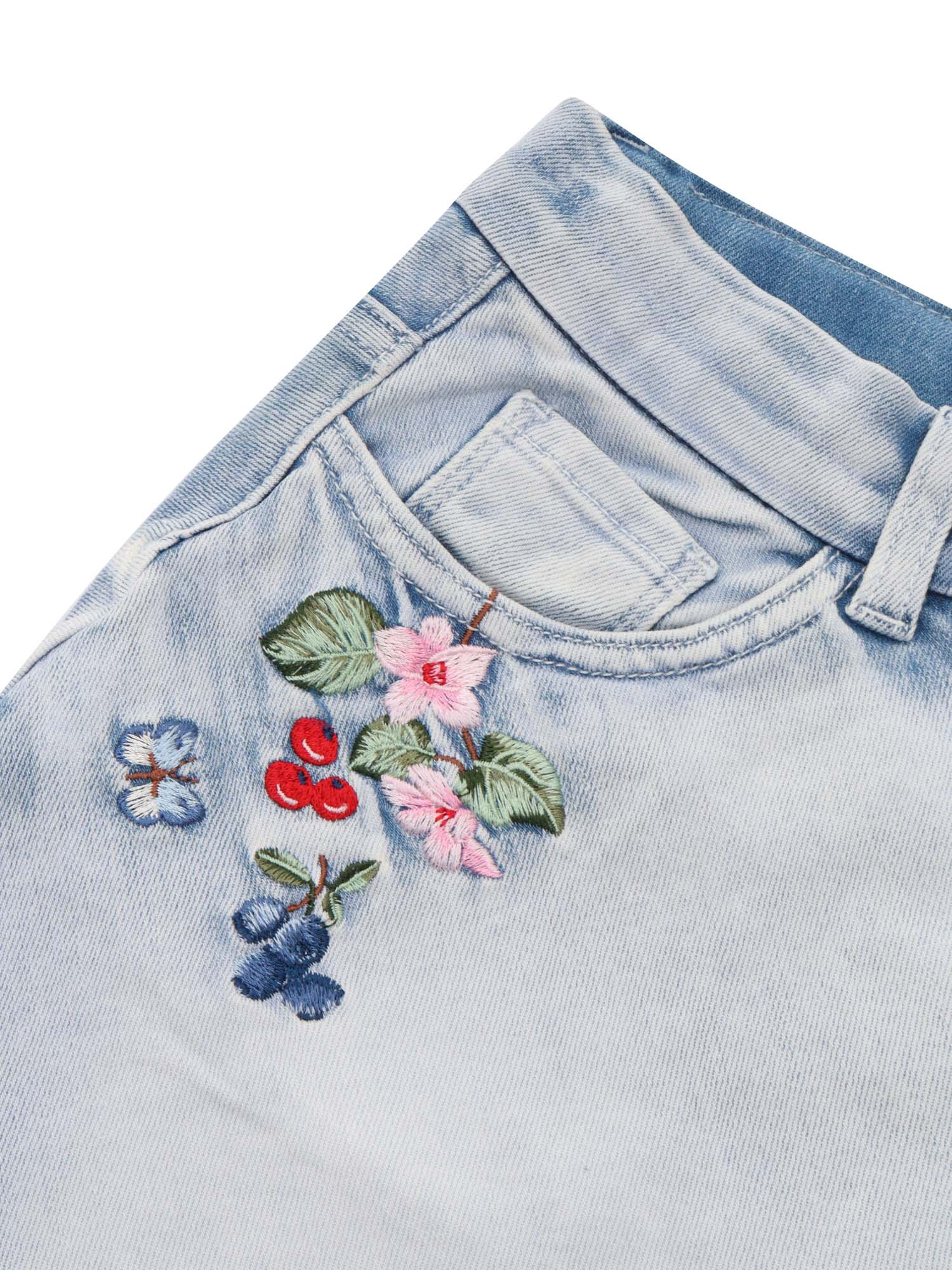 Monnalisa Denim Shorts With Rhinestones In Gray