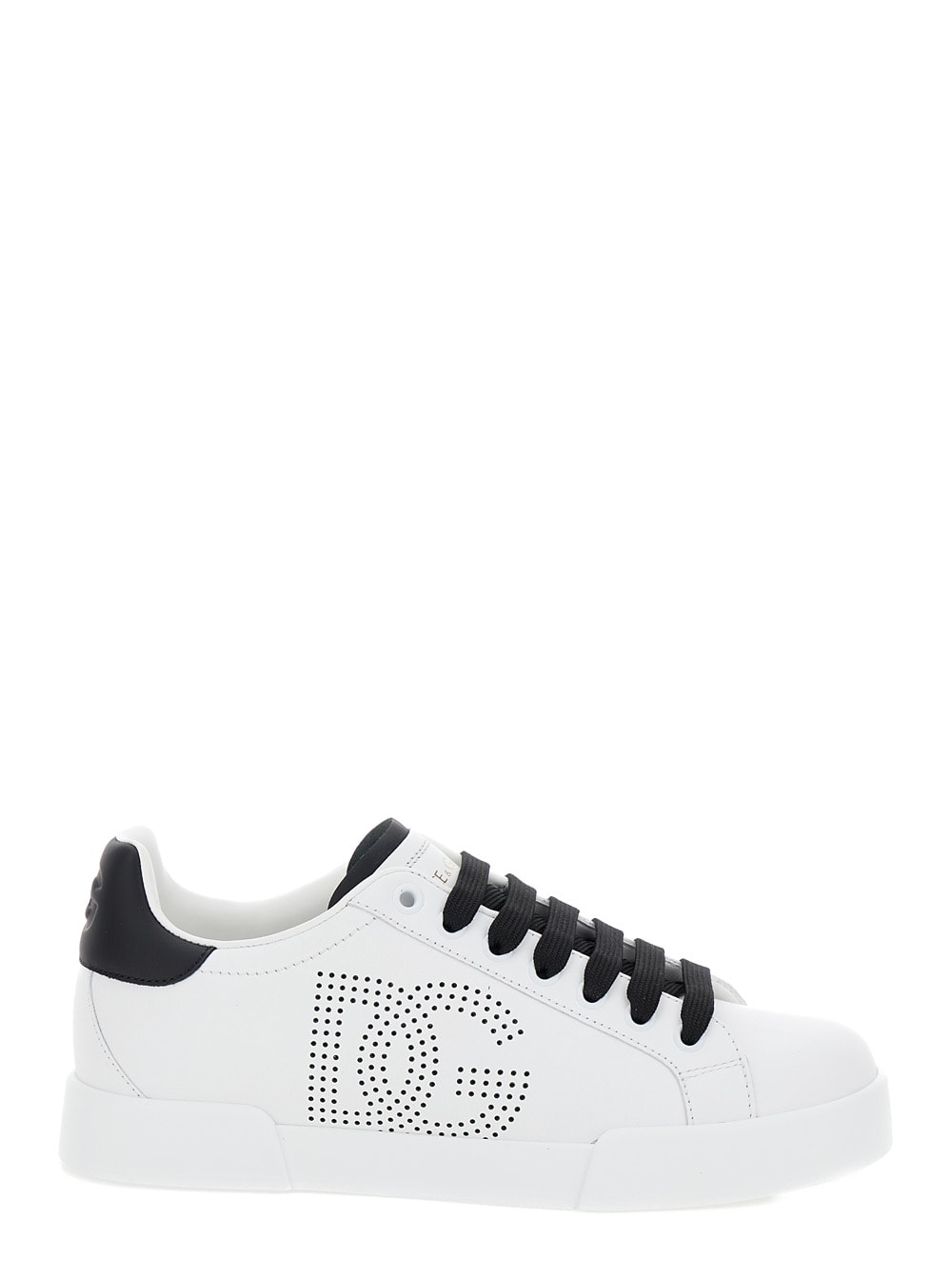 Shop Dolce & Gabbana Portofino White Low Top Sneakers With Perforated Dg Logo In Leather Woman