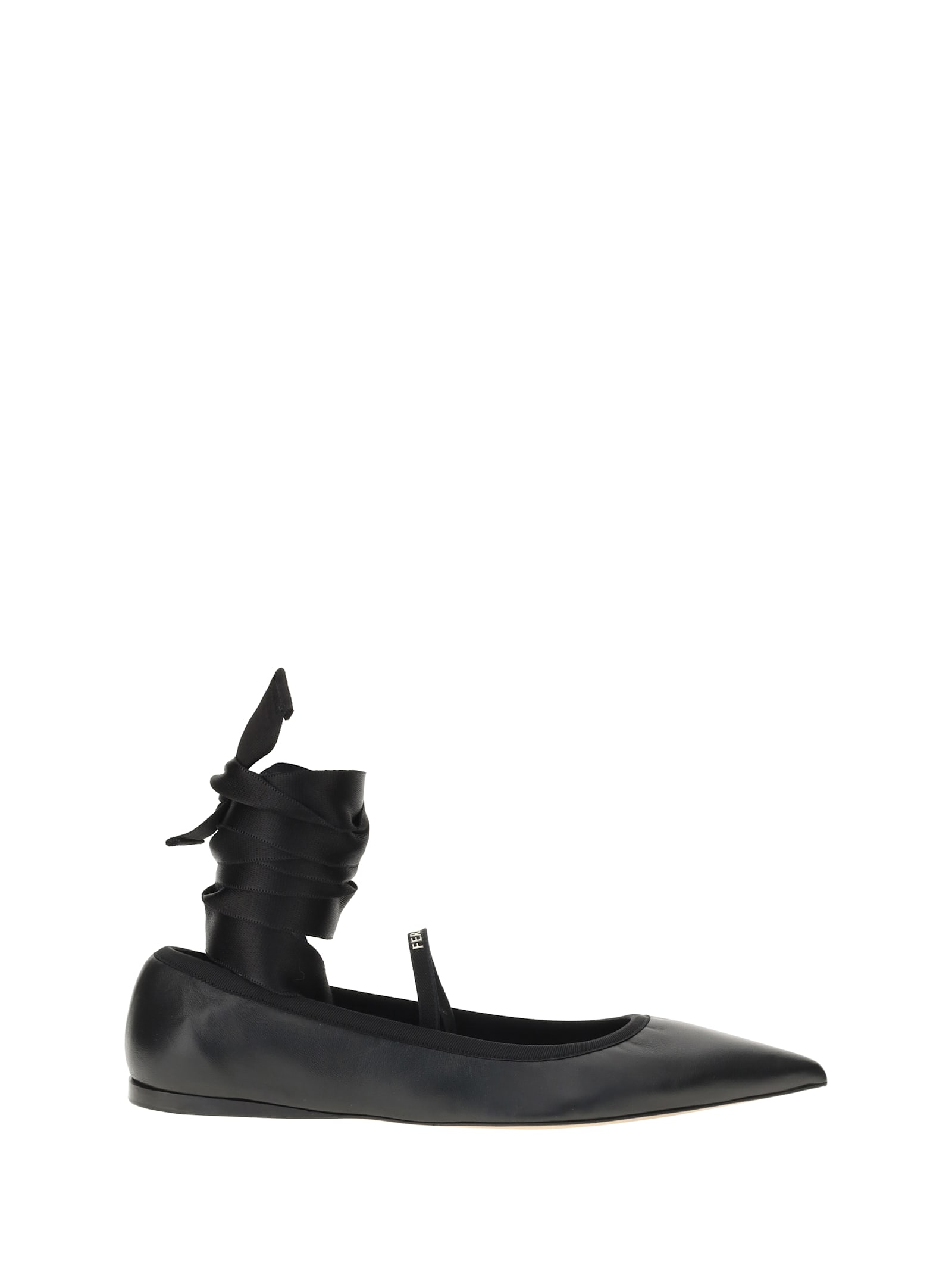 Ferragamo Carice Satin Ribbon Tapered Ballerinas In Black