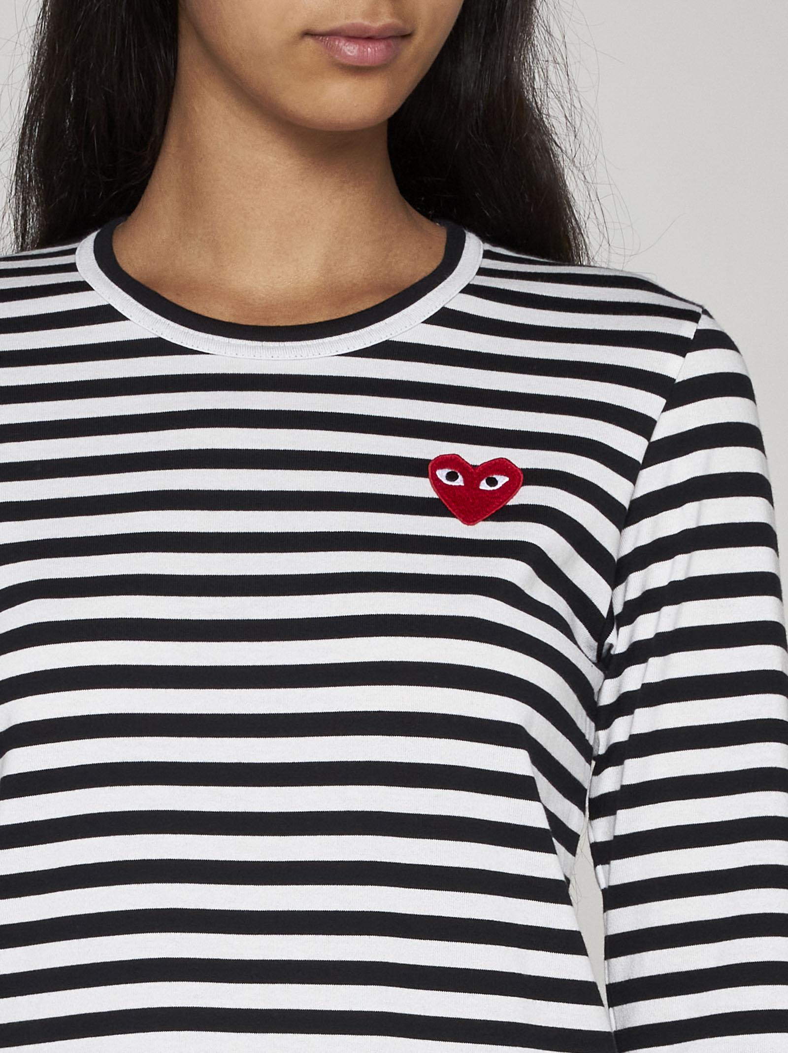 Shop Comme Des Garçons Play Patch-logo Striped Cotton T-shirt In Black
