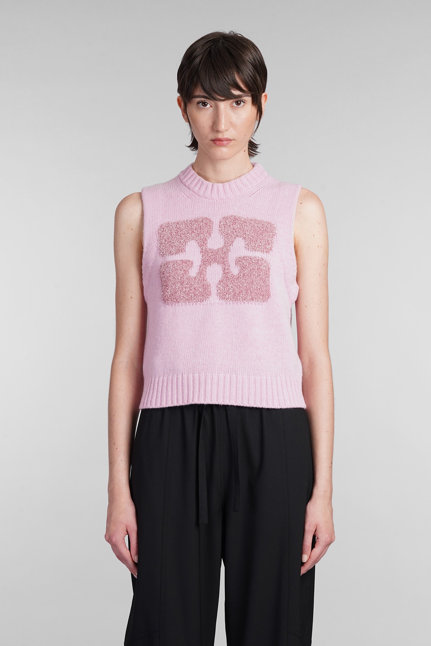 Shop Ganni Vest In Rose-pink Wool