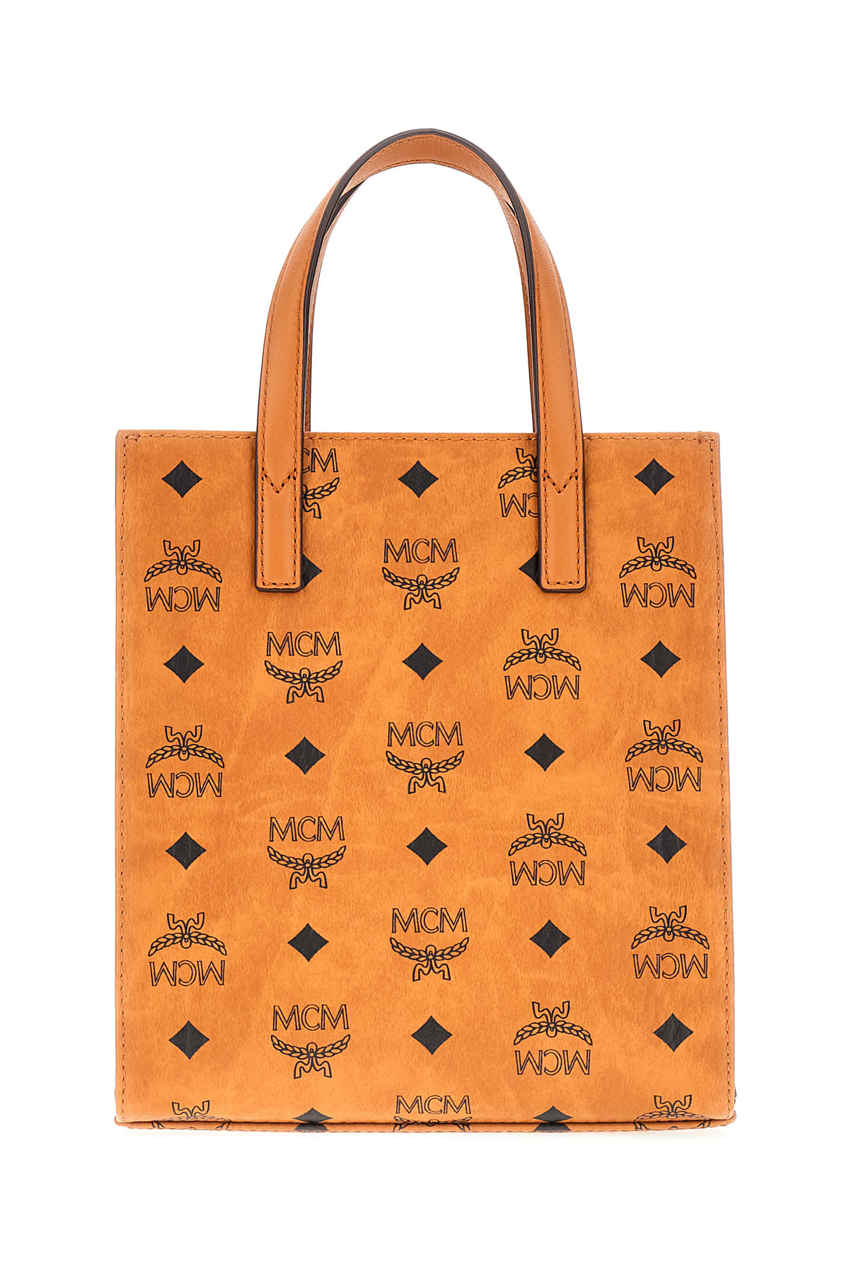 Shop Mcm Printed Synthetic Leather Medium Aren Handbag In Co