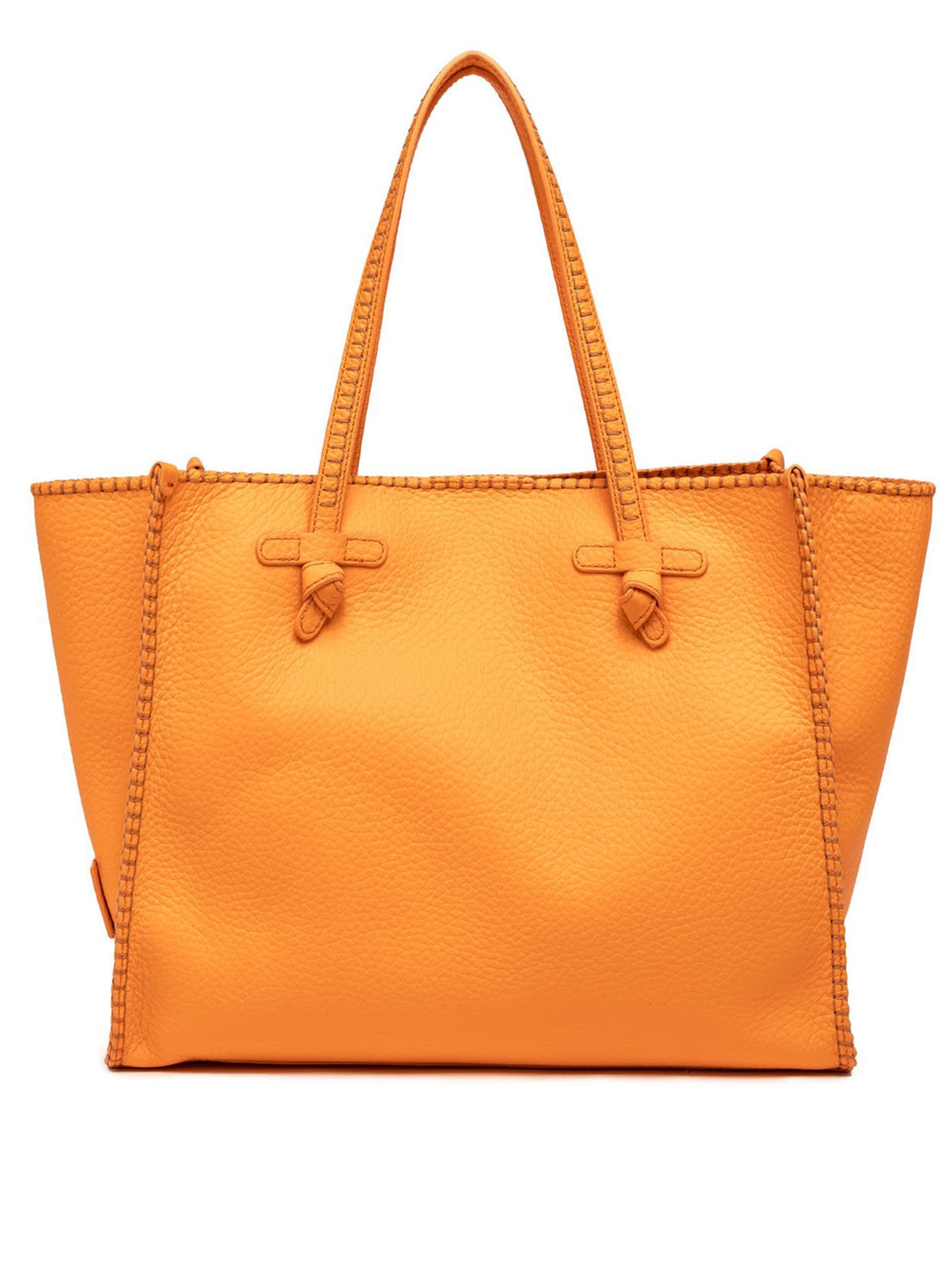 Orange Soft Leather Shopping Bag