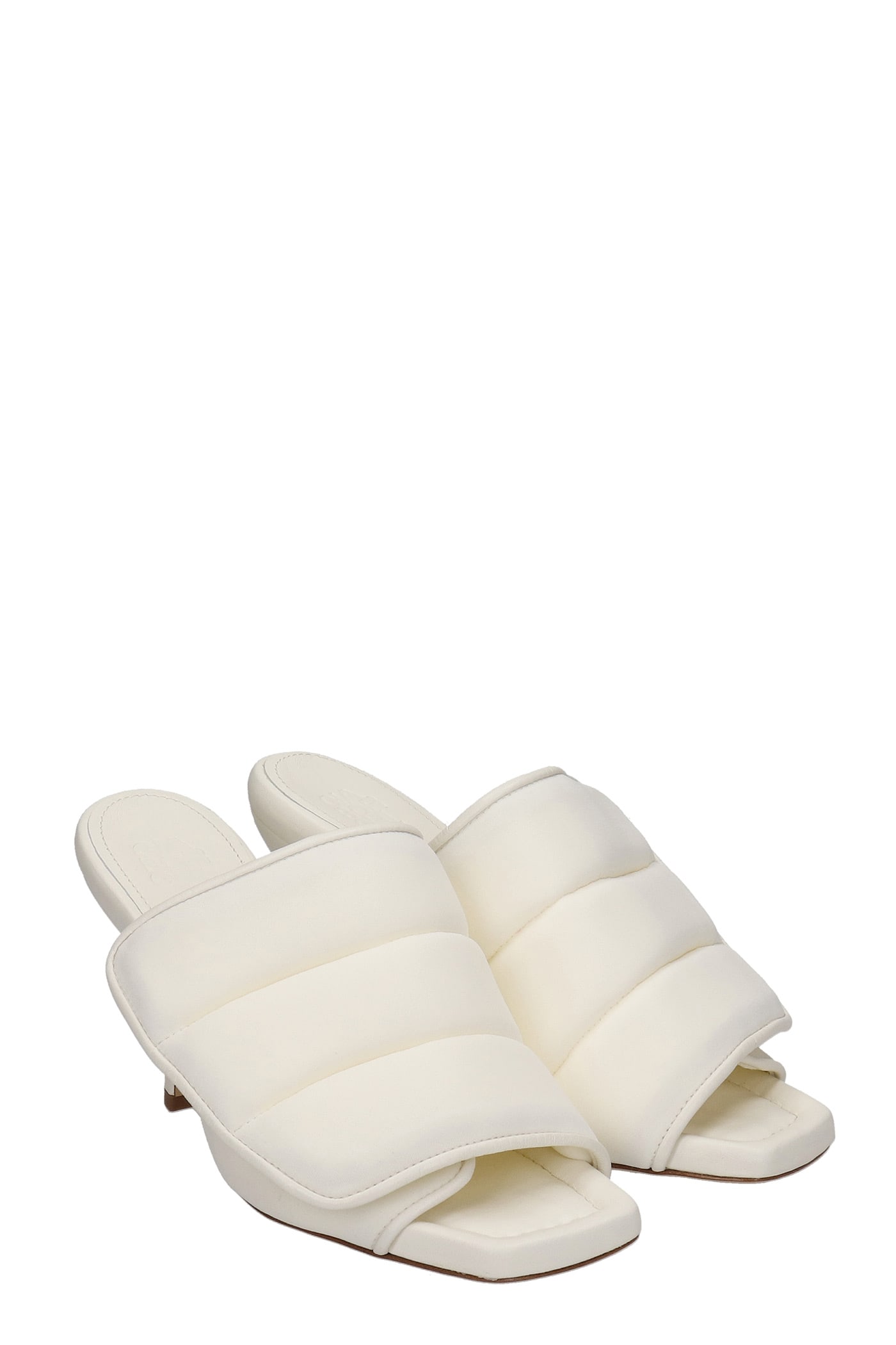 GIA BORGHINI GIA 4 SANDALS IN WHITE LEATHER AND FABRIC