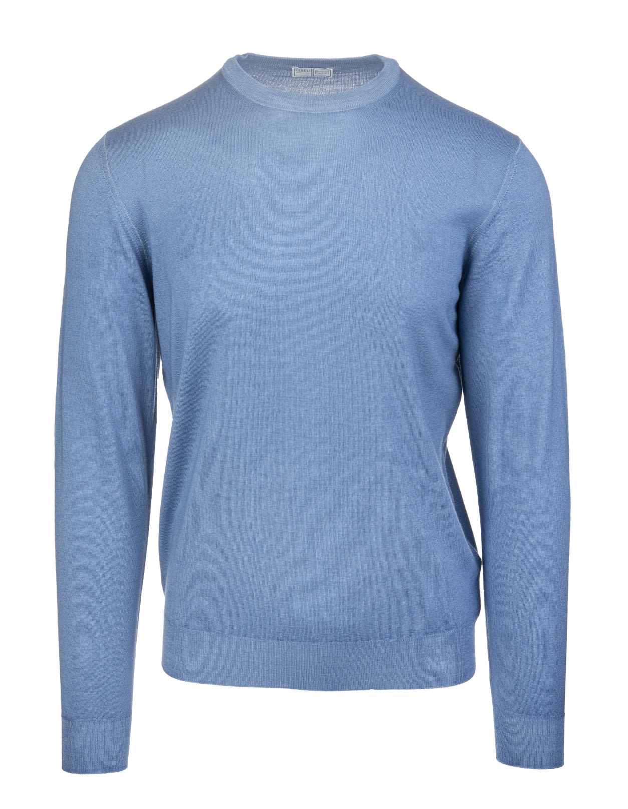 Fedeli Man Round Neck Pullover In Light Blue Worsted Wool