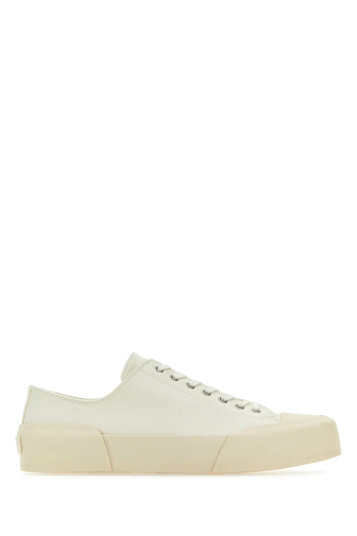 Shop Jil Sander Ivory Canvas Sneakers In White