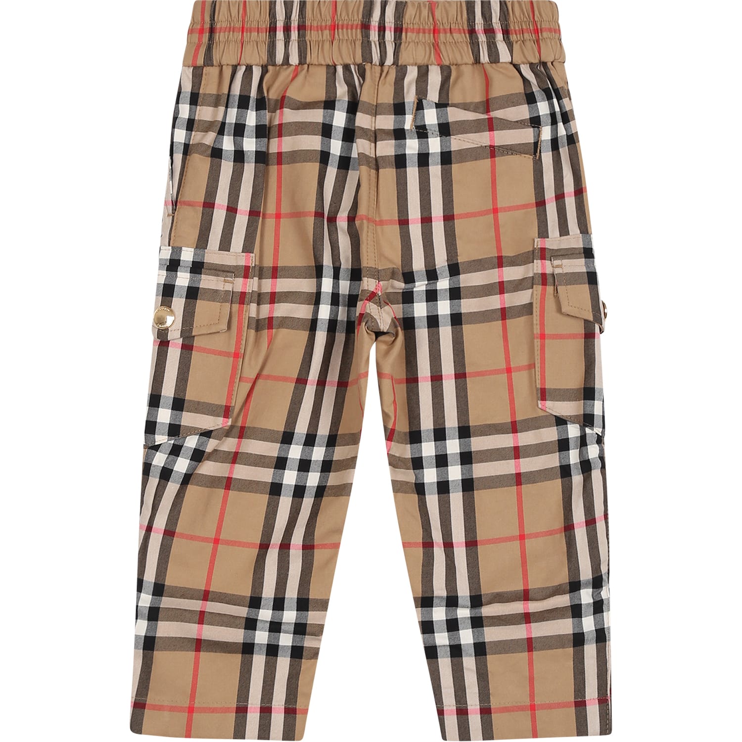 Shop Burberry Beige Pants For Boy With Iconic All-over Check