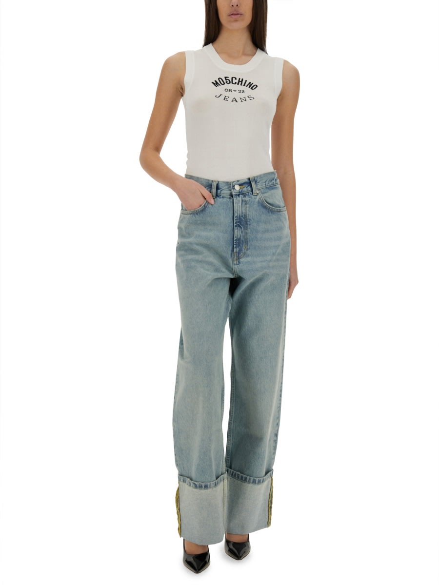 Moschino Knit Top With Inlay Logo In White
