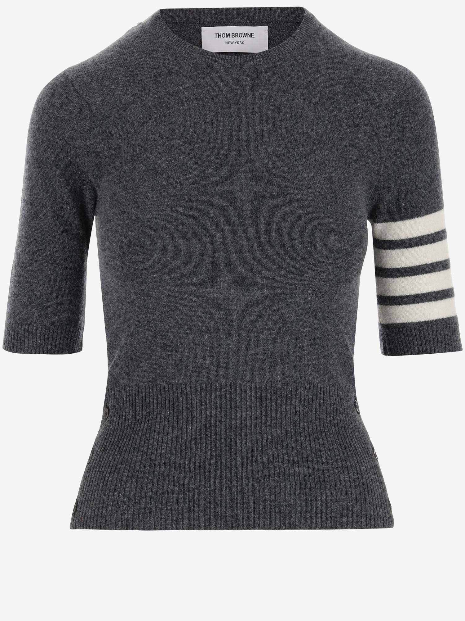 Thom Browne 4 Bar Cashmere Pullover In Med Grey