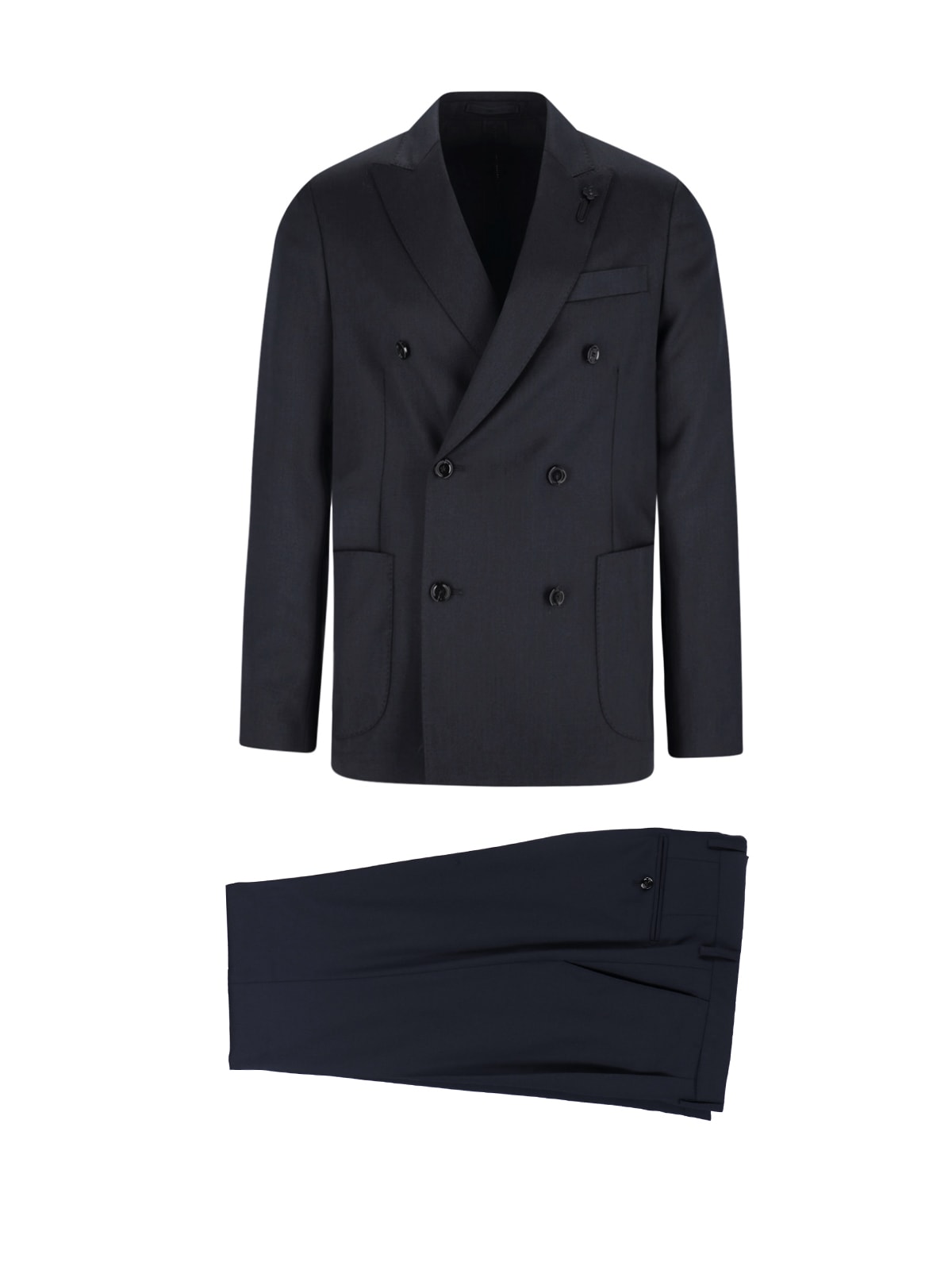 Lardini Double-breasted Virgin Wool Suit In Blue