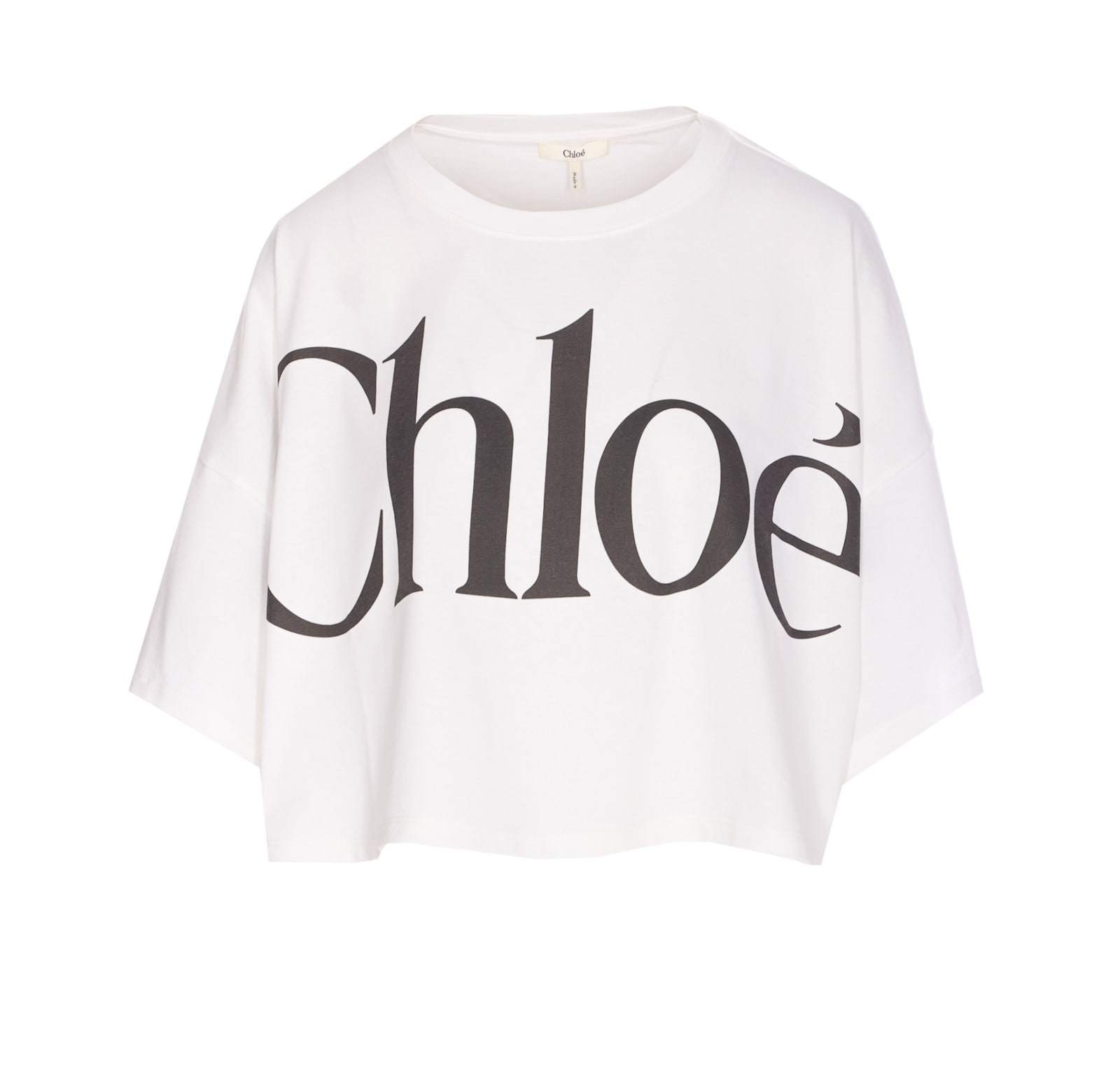 Chloé White Cropped T-shirt With Logo Lettering Print In Cotton Woman