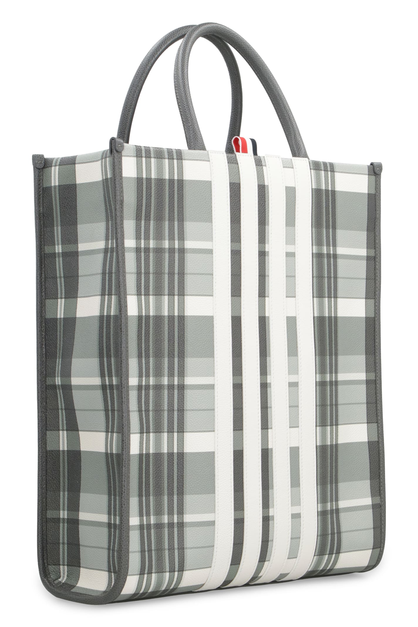 Thom Browne Vertical Leather Tote In Grey