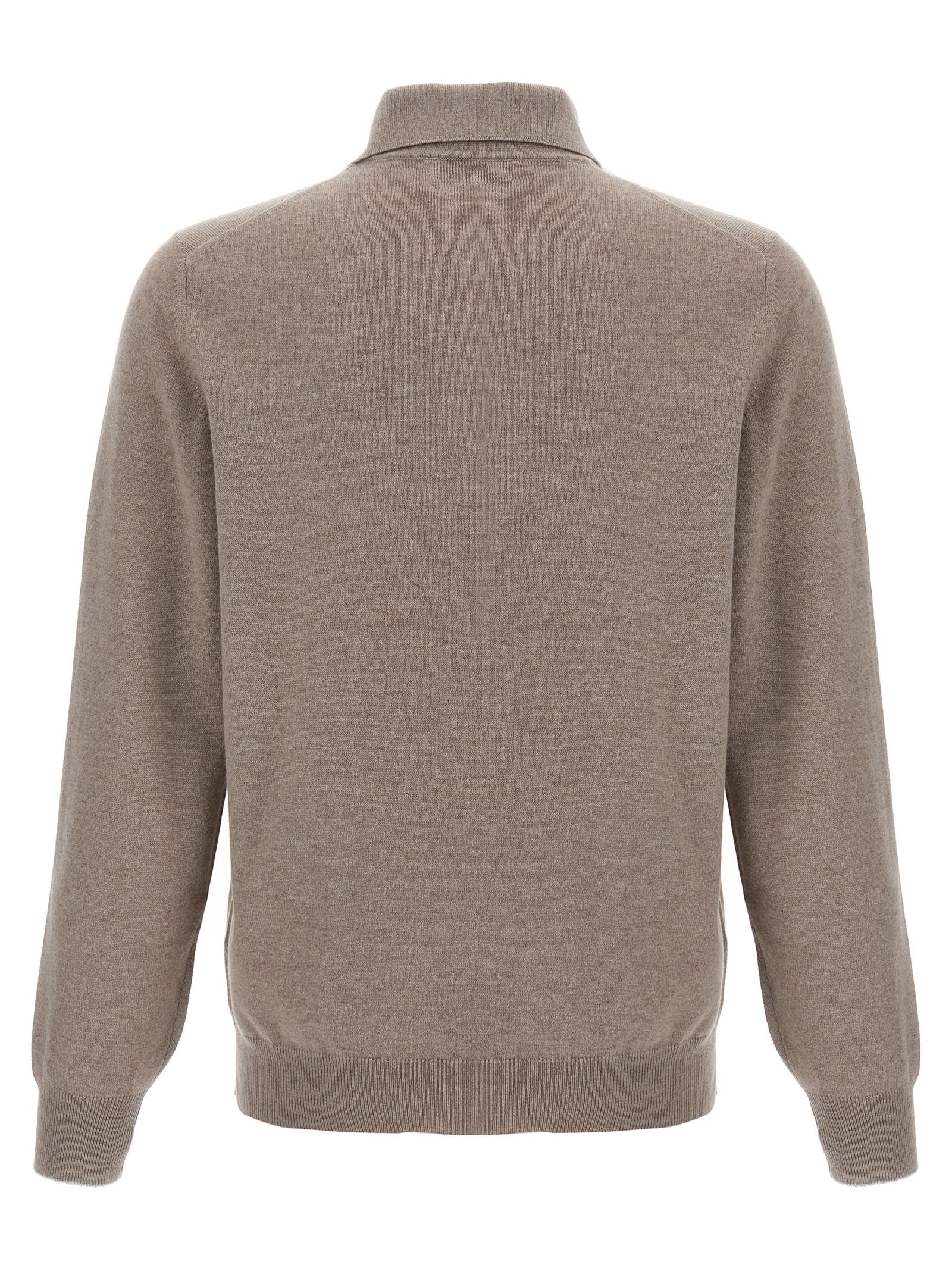 Brunello Cucinelli Cashmere Polo Ribbed Collar Cuffs Hem In Green