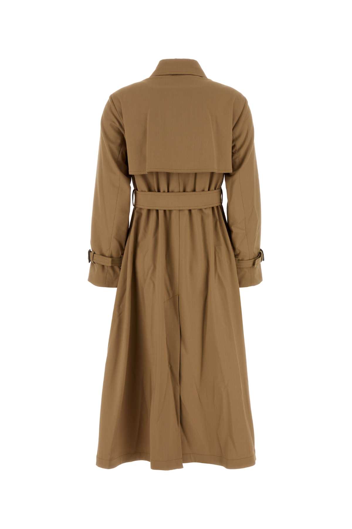 Weekend Max Mara Camel Stretch Polyester Blend Fauto Trench Coat In Brown