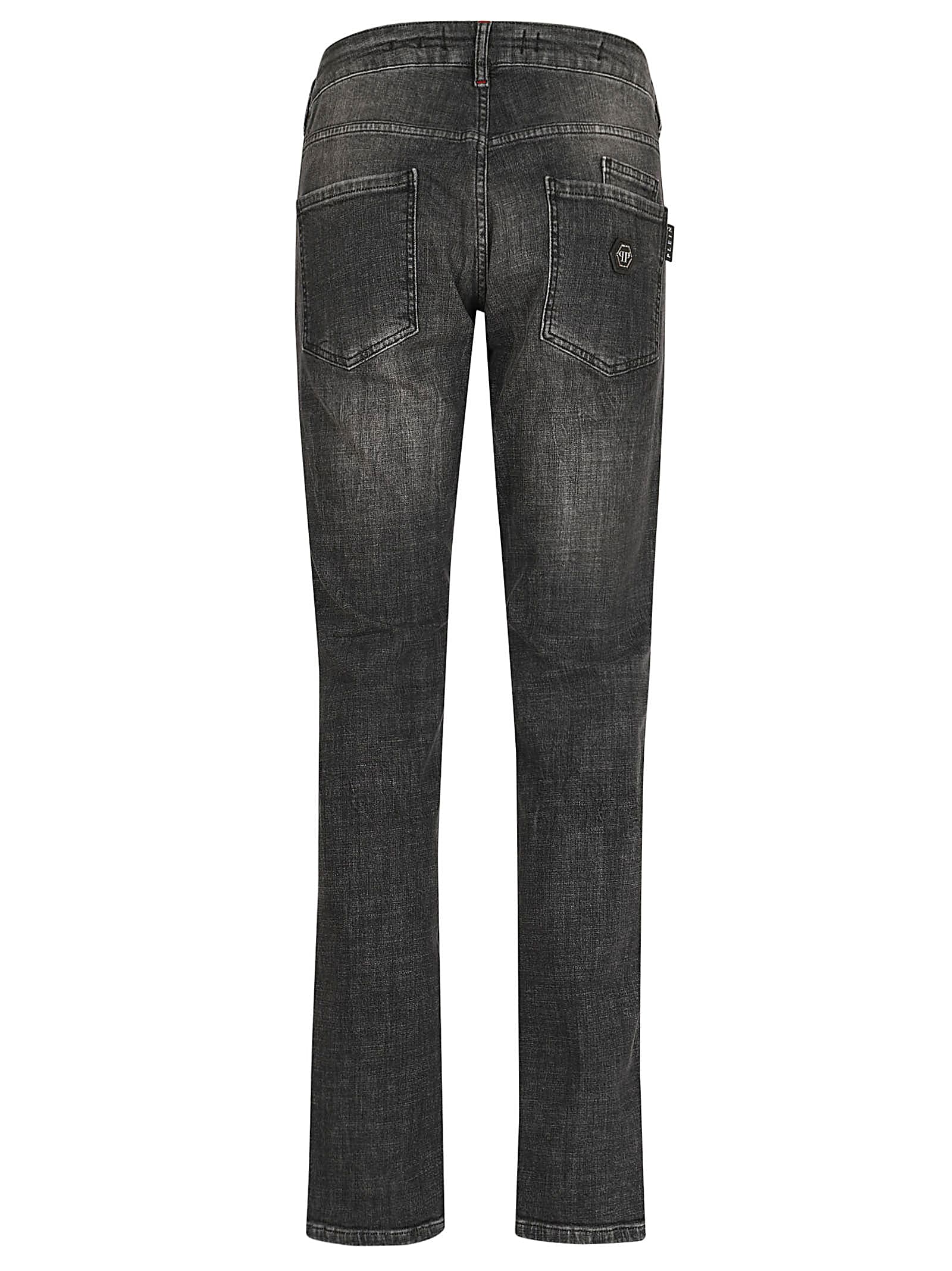 Shop Philipp Plein Denim Super Straight Cut Trousers In Gl Grey Splash